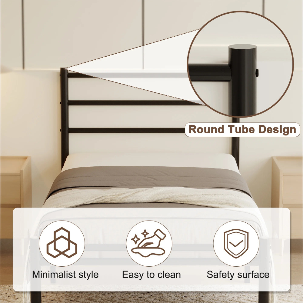 Roomdiary 14 inch Twin Bed Frames with Headboard and Footboard, Easy Assembly Heavy Duty Metal Platform with Underbed Storage, Black
