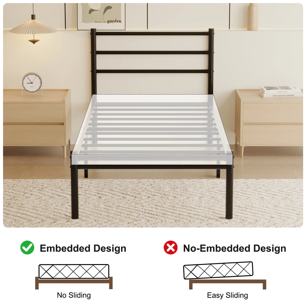 Roomdiary 14 inch Twin Bed Frames with Headboard and Footboard, Easy Assembly Heavy Duty Metal Platform with Underbed Storage, Black