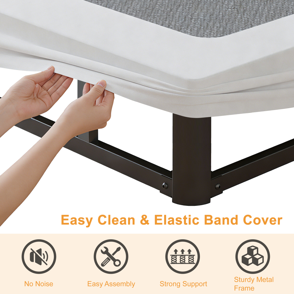 Roomdiary 9 inch Twin Box Spring with Fabric Cover, Heavy Duty Metal Mattress Foundation, Noise Free, Easy Assembly
