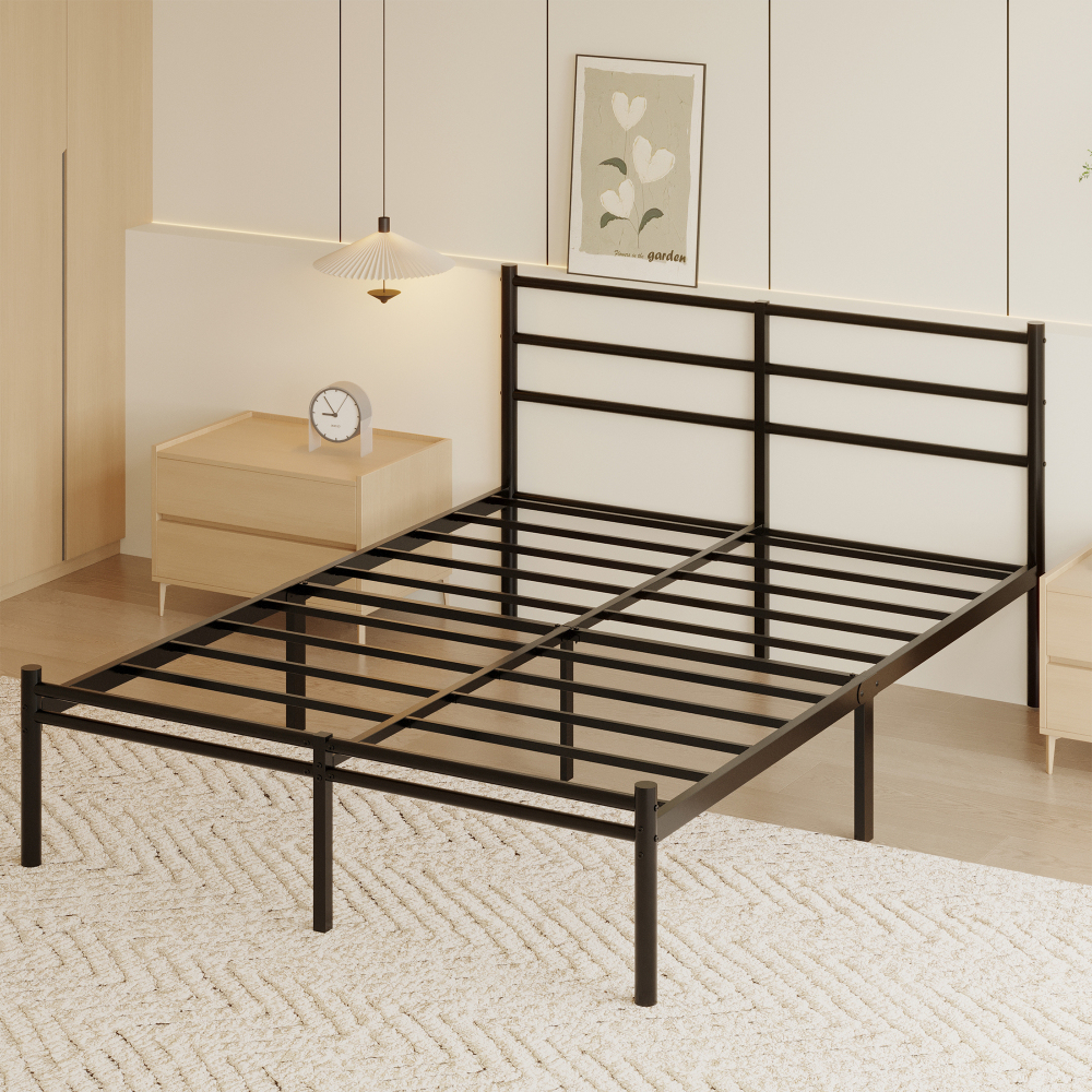 Roomdiary 14 inch Bed Frames with Headboard and Footboard, Easy Assembly Heavy Duty Metal Platform with Underbed Storage, Black