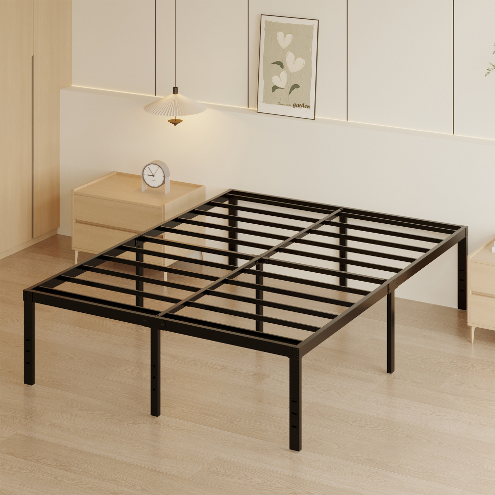 Roomdiary 18 inch Bed Frame Metal Platform with Large Storage, Noise Free, No Box Spring Needed, Easy Assembly, Black