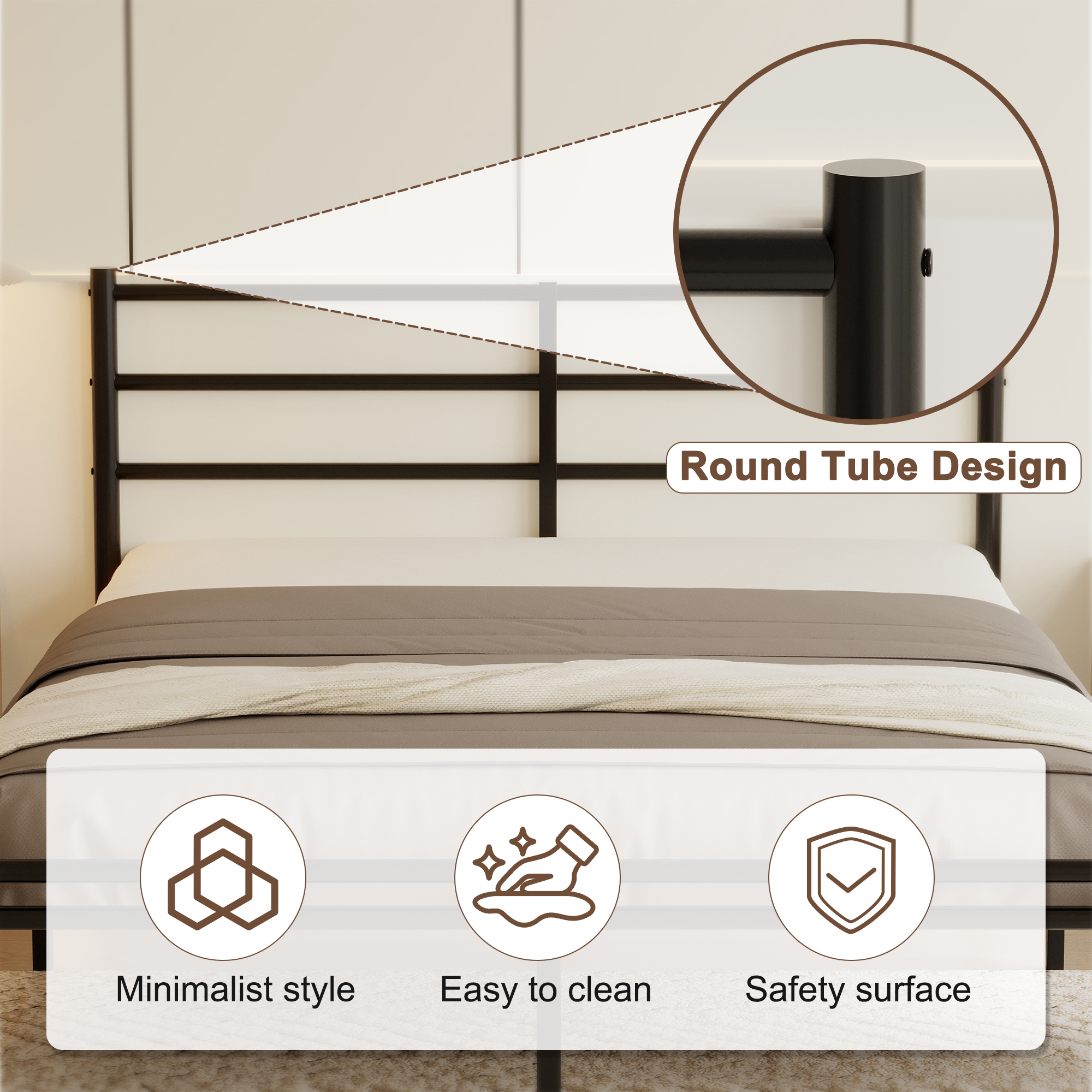 Roomdiary 14 inch Bed Frames with Headboard and Footboard, Easy Assembly Heavy Duty Metal Platform with Underbed Storage, Black