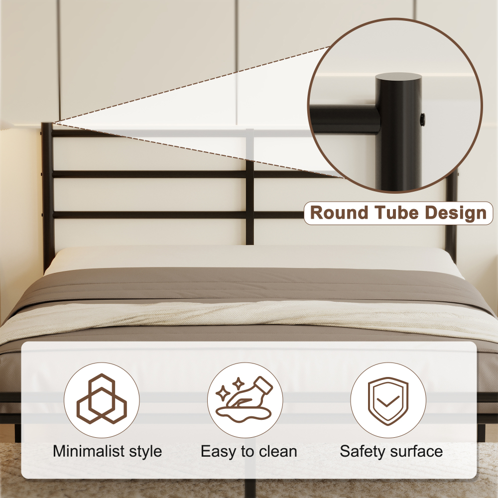 Roomdiary 14 inch Bed Frames with Headboard and Footboard, Easy Assembly Heavy Duty Metal Platform with Underbed Storage, Black