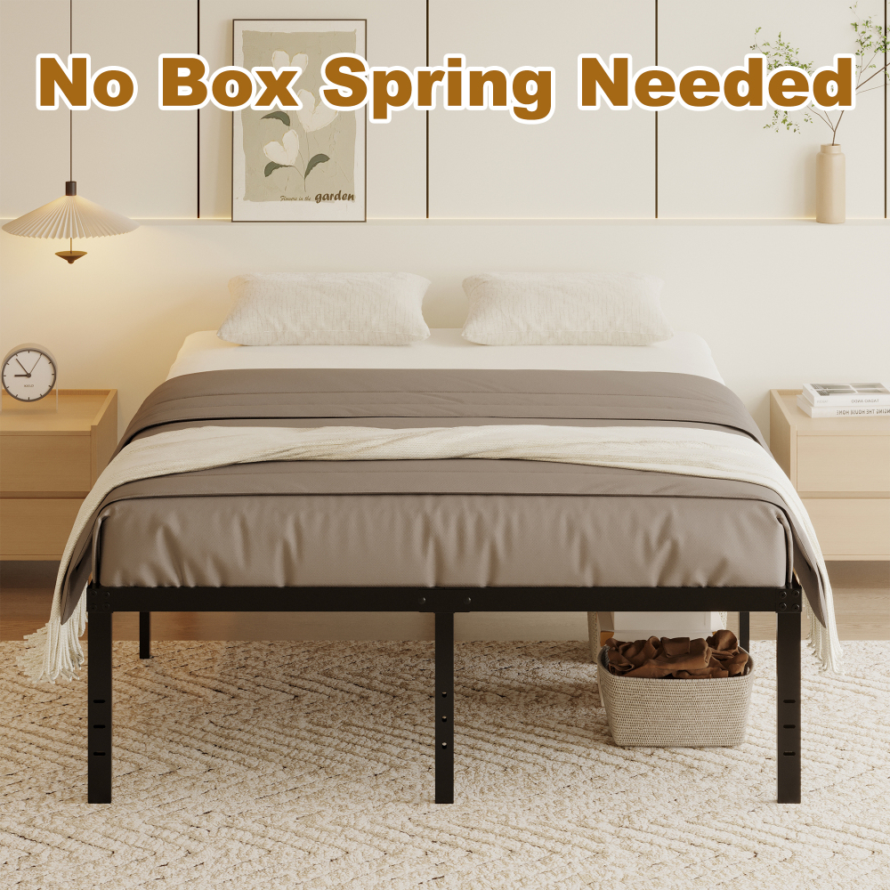 Roomdiary 18 inch Bed Frame Metal Platform with Large Storage, Noise Free, No Box Spring Needed, Easy Assembly, Black