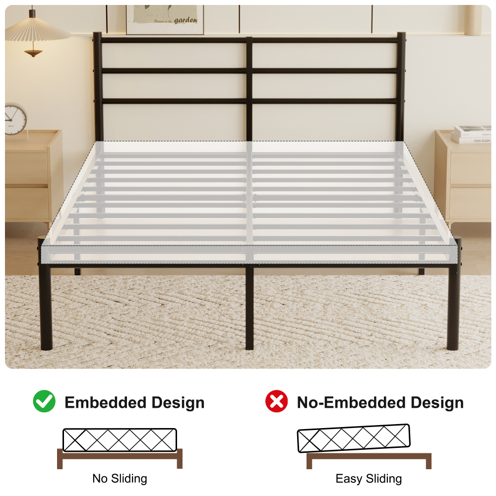 Roomdiary 14 inch Bed Frames with Headboard and Footboard, Easy Assembly Heavy Duty Metal Platform with Underbed Storage, Black