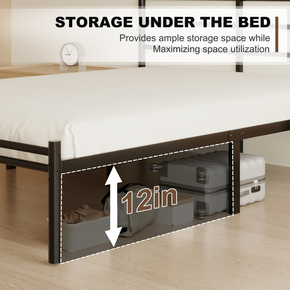 Roomdiary 14 inch Bed Frames with Headboard and Footboard, Easy Assembly Heavy Duty Metal Platform with Underbed Storage, Black