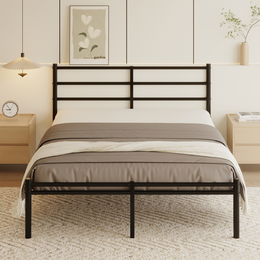 Roomdiary 14 inch Bed Frames with Headboard and Footboard, Easy Assembly Heavy Duty Metal Platform with Underbed Storage, Black