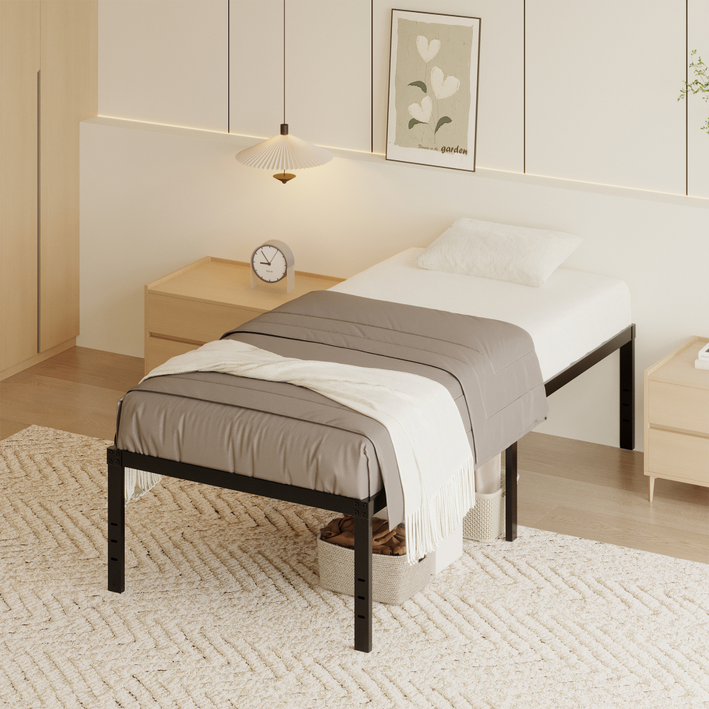 Roomdiary 18 inch Bed Frame Metal Platform with Large Storage, Noise Free, No Box Spring Needed, Easy Assembly, Black