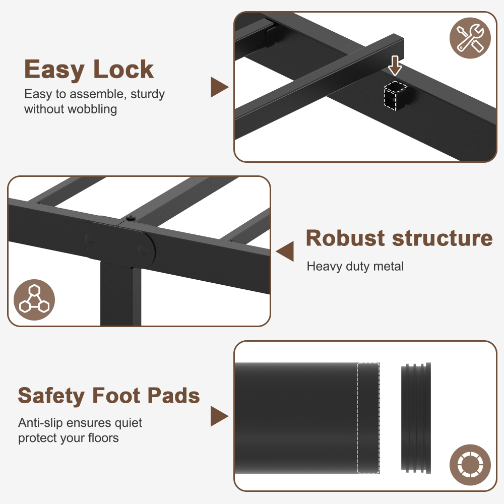 Roomdiary 14 inch Bed Frames with Headboard and Footboard, Easy Assembly Heavy Duty Metal Platform with Underbed Storage, Black