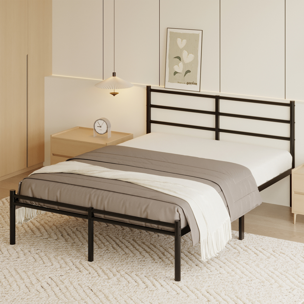 Roomdiary 14 inch Bed Frames with Headboard and Footboard, Easy Assembly Heavy Duty Metal Platform with Underbed Storage, Black