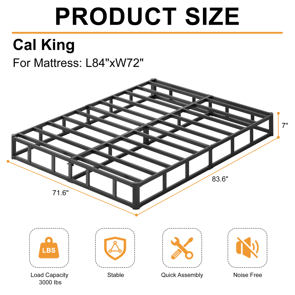 Roomdiary 7 inch Box Spring with Fabric Cover, Heavy Duty Metal Mattress Foundation, Noise Free, Easy Assembly