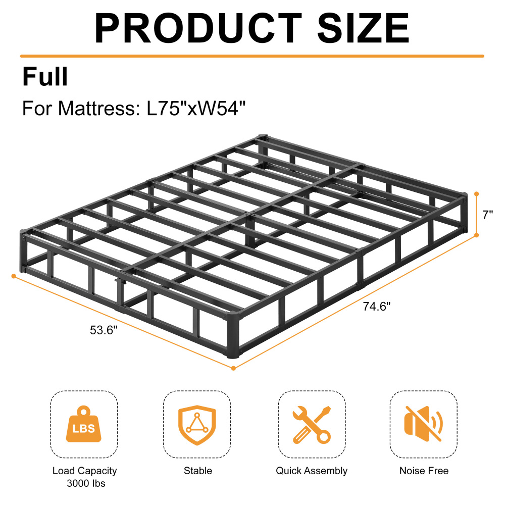 Roomdiary 7 inch Box Spring with Fabric Cover, Heavy Duty Metal Mattress Foundation, Noise Free, Easy Assembly