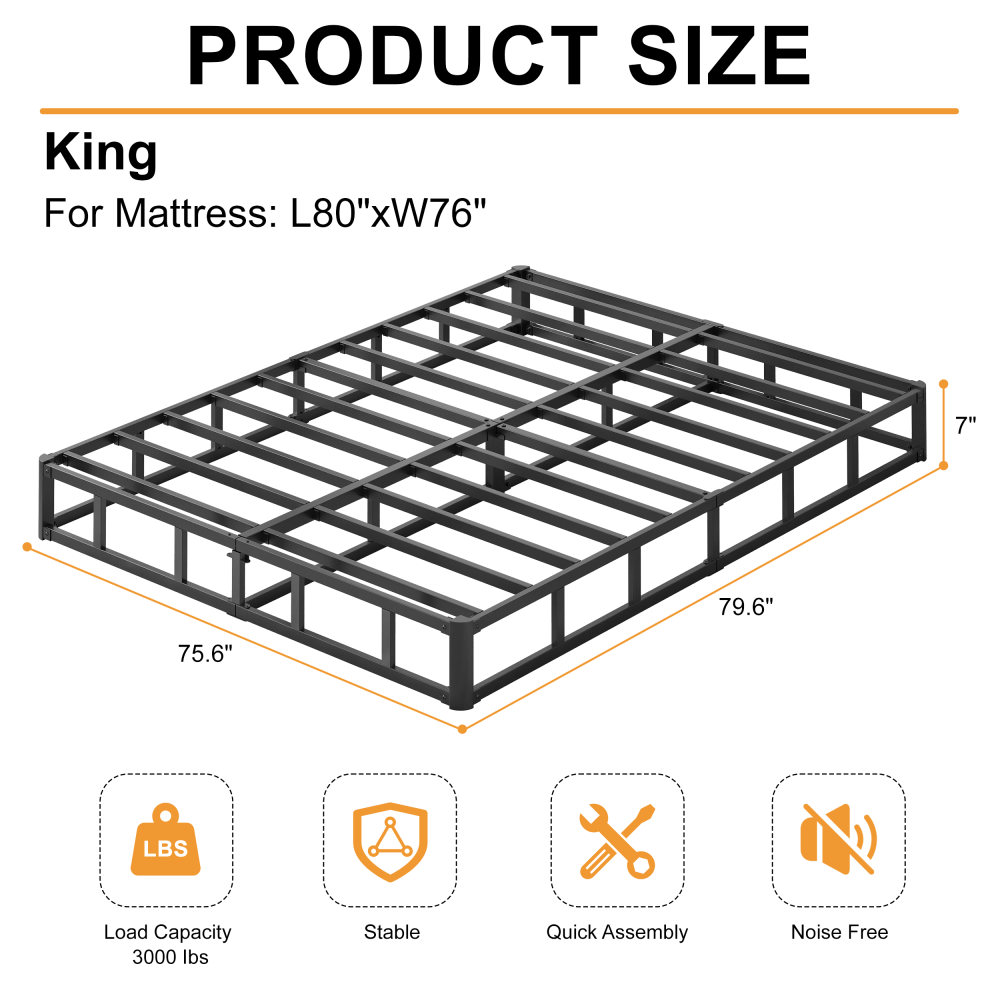 Roomdiary 7 inch Box Spring with Fabric Cover, Heavy Duty Metal Mattress Foundation, Noise Free, Easy Assembly