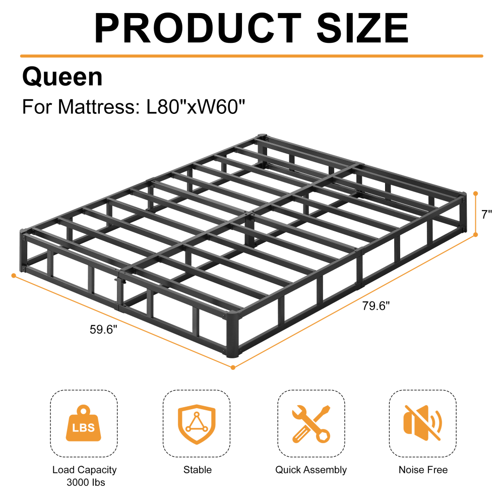 Roomdiary 7 inch Box Spring with Fabric Cover, Heavy Duty Metal Mattress Foundation, Noise Free, Easy Assembly