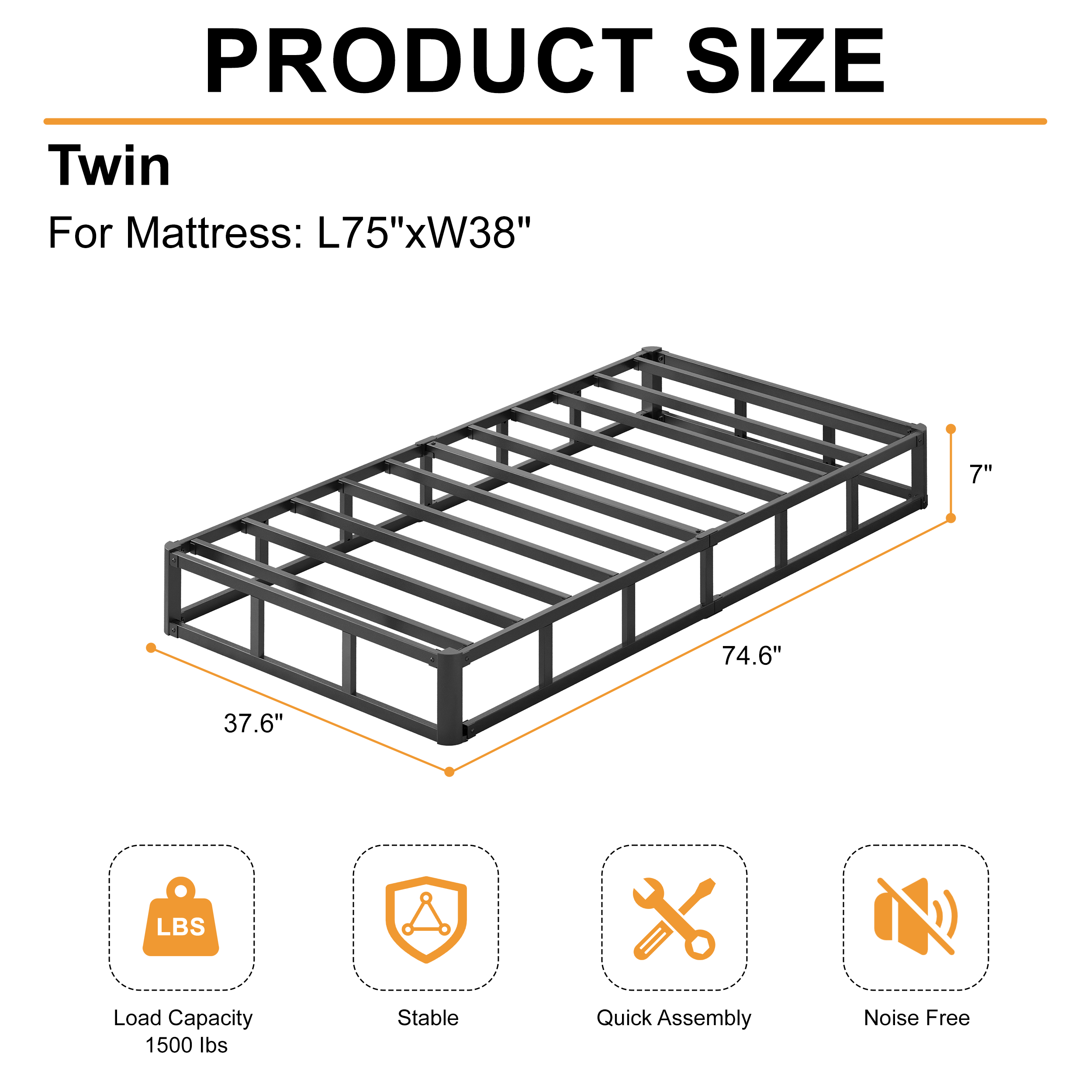 Roomdiary 7 inch Box Spring with Fabric Cover, Heavy Duty Metal Mattress Foundation, Noise Free, Easy Assembly
