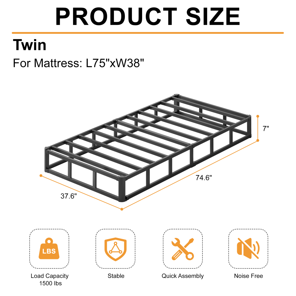 Roomdiary 7 inch Box Spring with Fabric Cover, Heavy Duty Metal Mattress Foundation, Noise Free, Easy Assembly