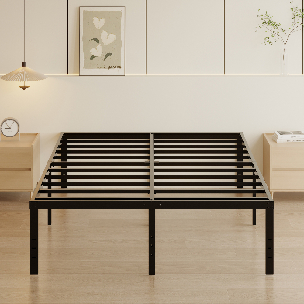 Roomdiary 18 inch Bed Frame Metal Platform with Large Storage, Noise Free, No Box Spring Needed, Easy Assembly, Black