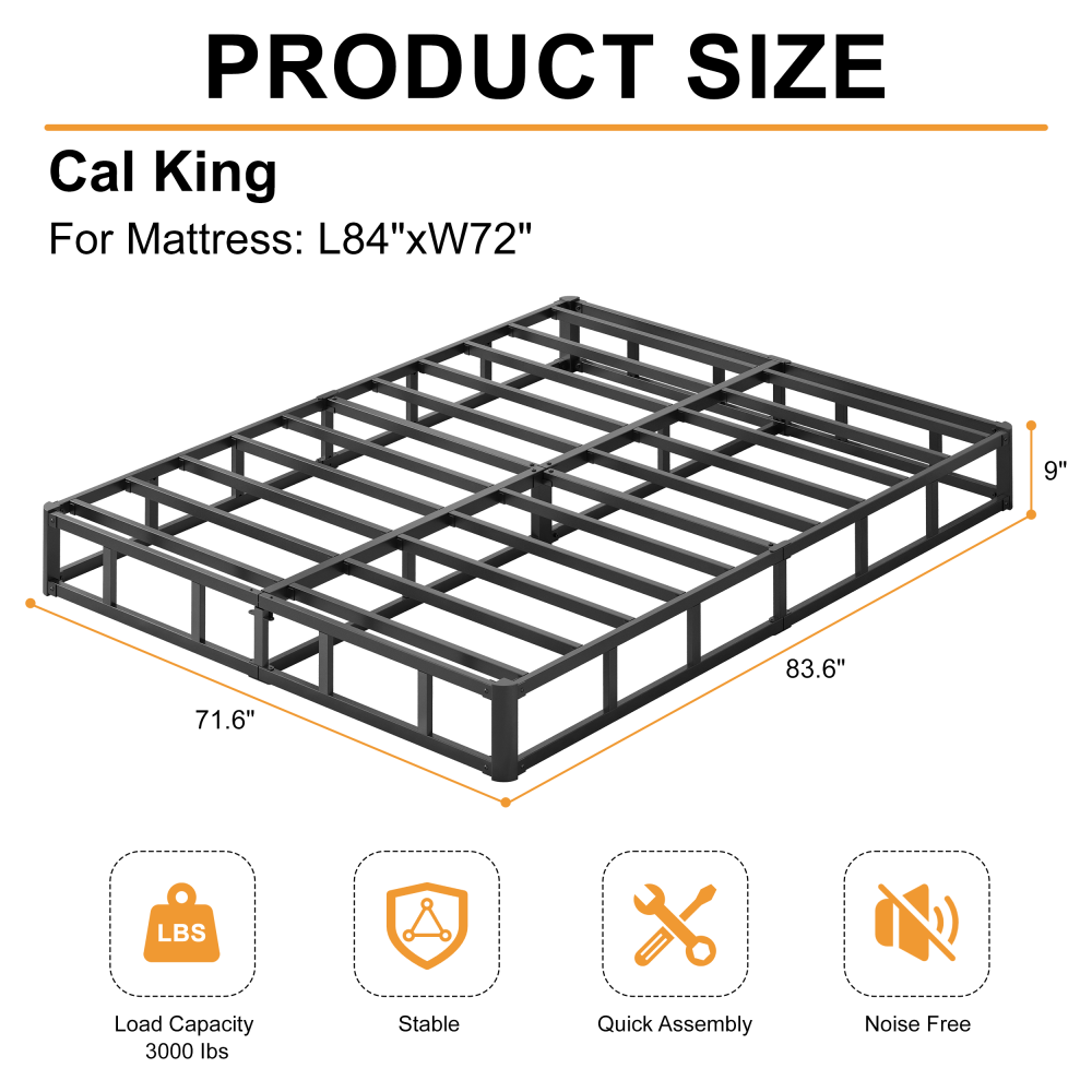 Roomdiary 9 inch Twin Box Spring with Fabric Cover, Heavy Duty Metal Mattress Foundation, Noise Free, Easy Assembly