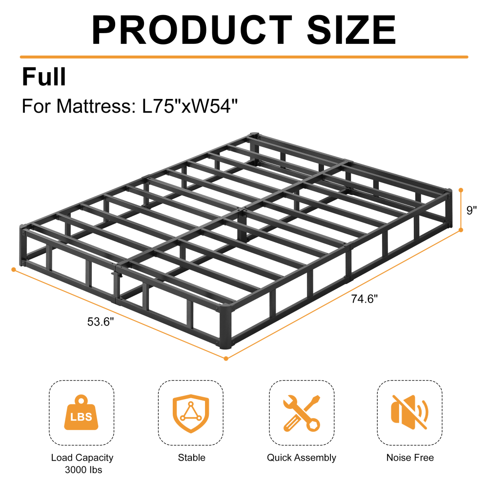 Roomdiary 9 inch Twin Box Spring with Fabric Cover, Heavy Duty Metal Mattress Foundation, Noise Free, Easy Assembly