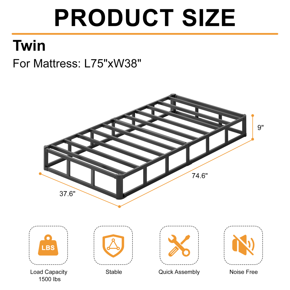 Roomdiary 9 inch Box Spring with Fabric Cover, Heavy Duty Metal Mattress Foundation, Noise Free, Easy Assembly