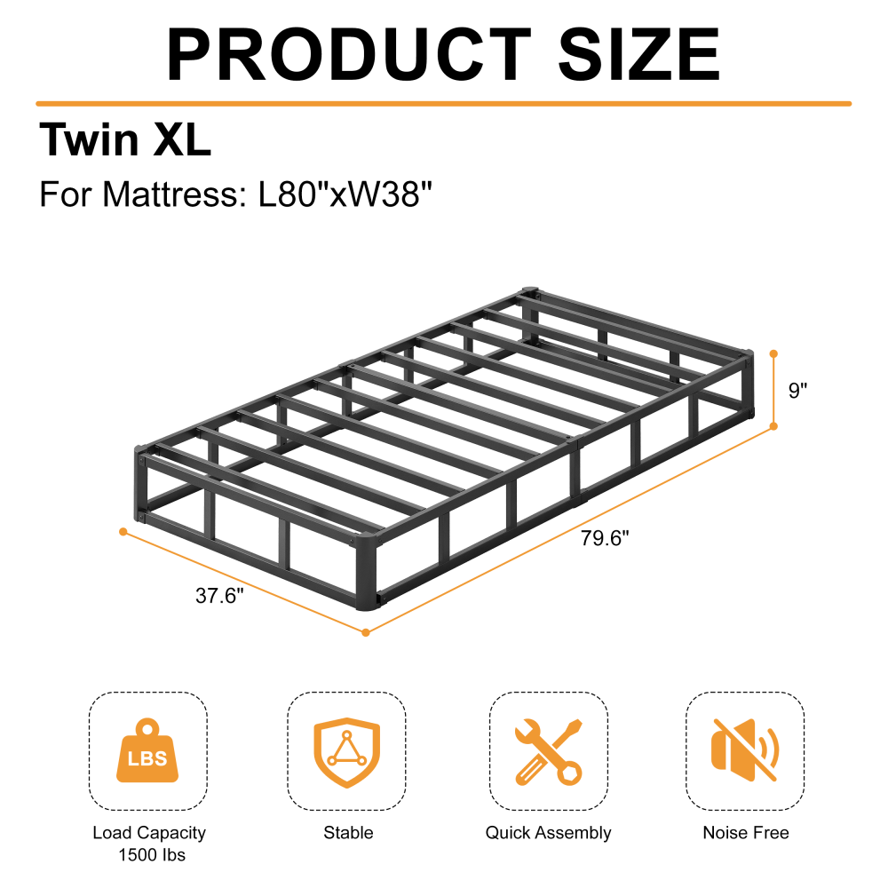 Roomdiary 9 inch Twin Box Spring with Fabric Cover, Heavy Duty Metal Mattress Foundation, Noise Free, Easy Assembly