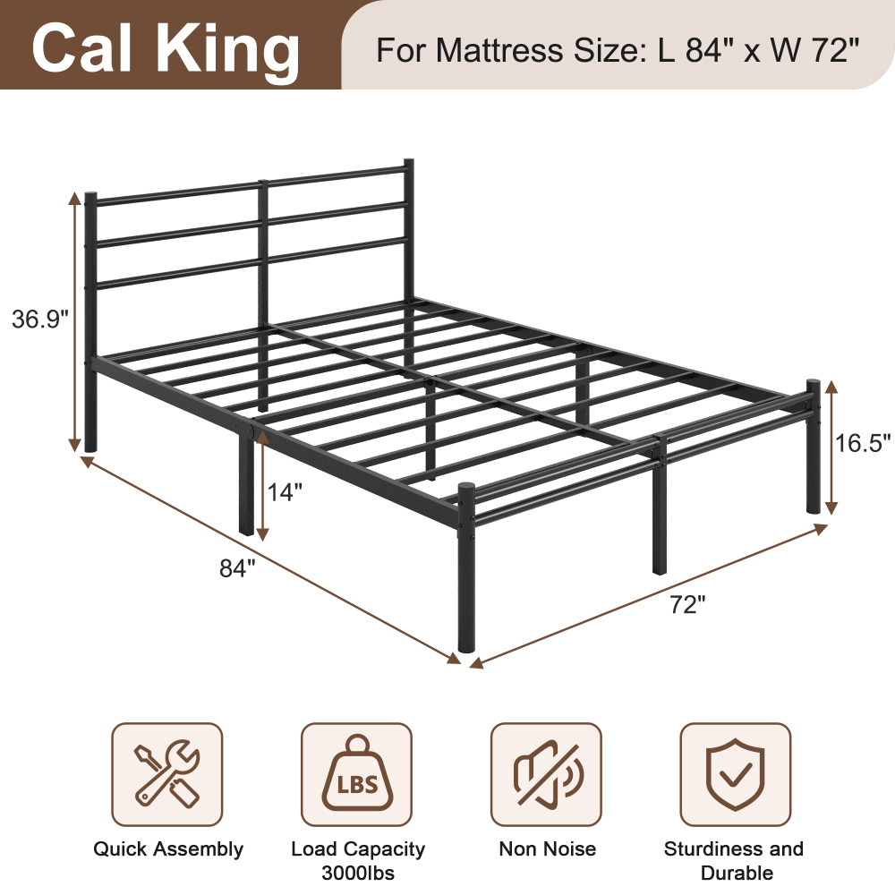 Roomdiary 14 inch Bed Frames with Headboard and Footboard, Easy Assembly Heavy Duty Metal Platform with Underbed Storage, Black