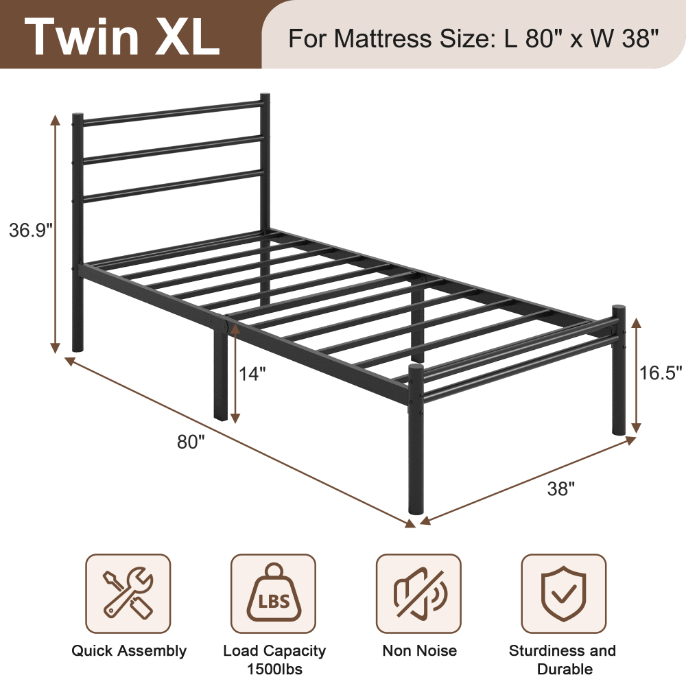 Roomdiary 14 inch Bed Frames with Headboard and Footboard, Easy Assembly Heavy Duty Metal Platform with Underbed Storage, Black