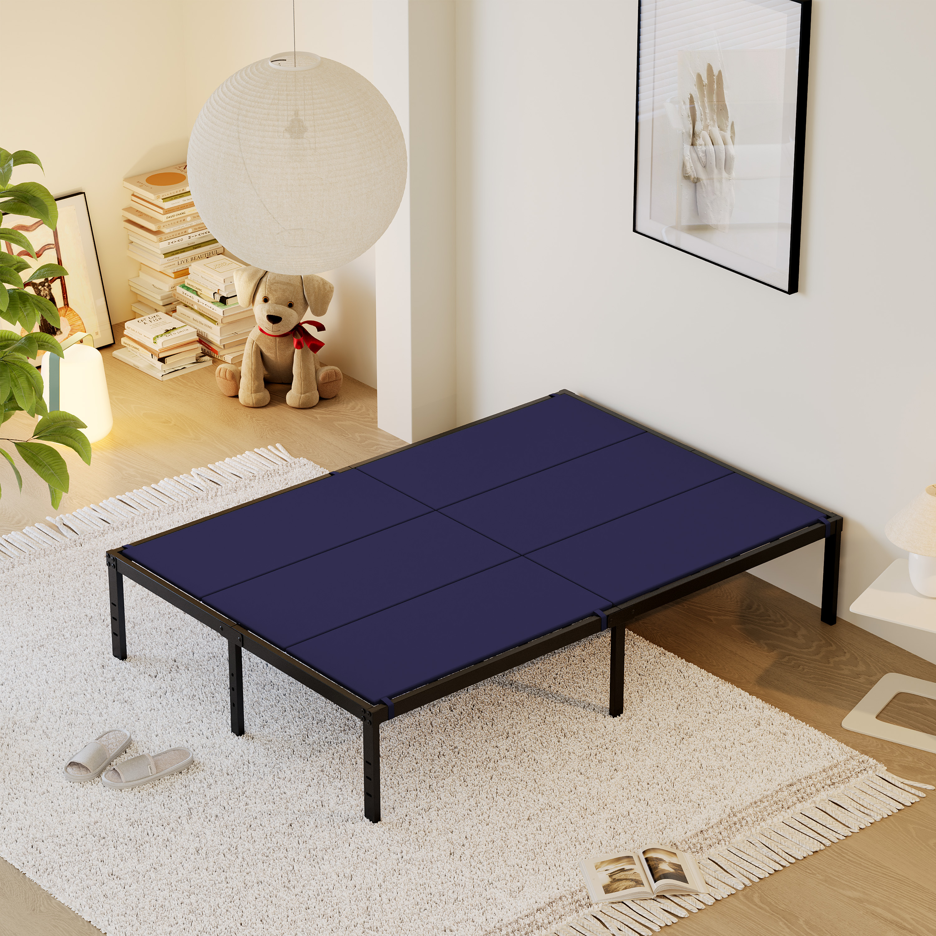 Roomdiary Blue Bunkie Board, Low Profile Mattress Support, No Sag, Easy Setup, Box Spring Replacement for Platform Bed