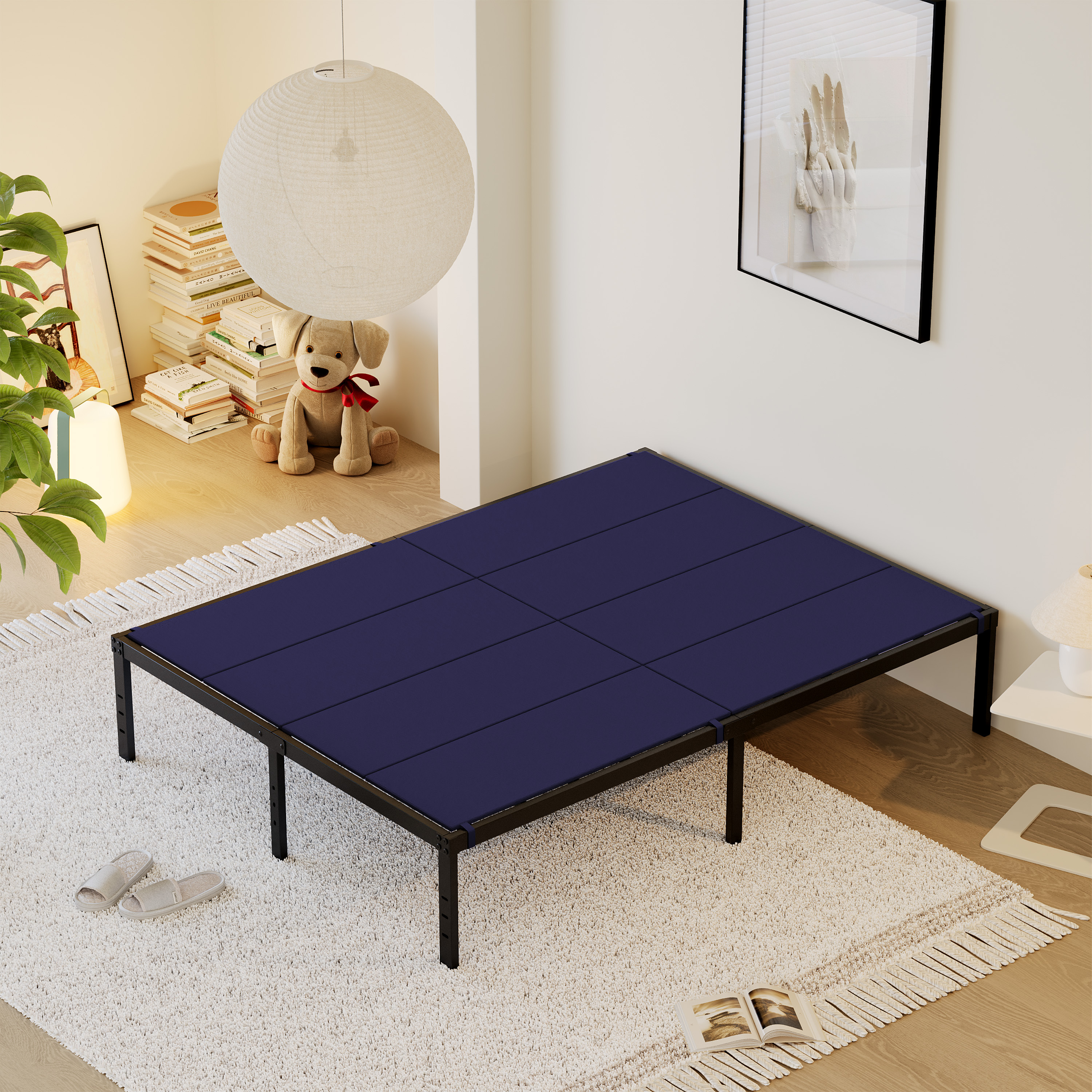 Roomdiary Blue Bunkie Board, Low Profile Mattress Support, No Sag, Easy Setup, Box Spring Replacement for Platform Bed
