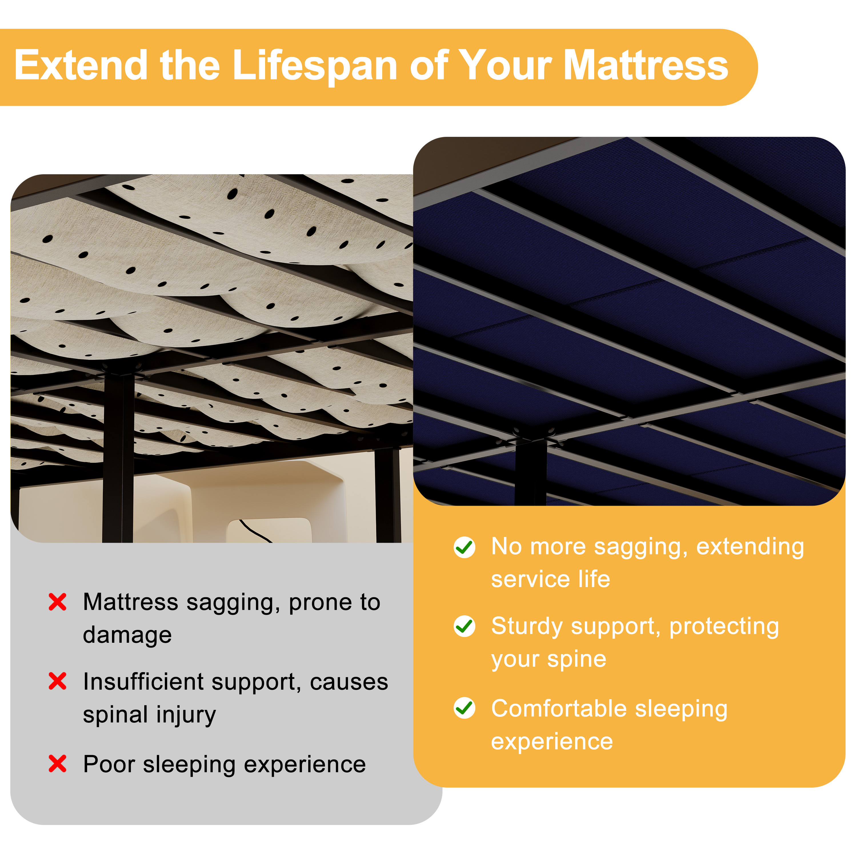 Roomdiary Blue Bunkie Board, Low Profile Mattress Support, No Sag, Easy Setup, Box Spring Replacement for Platform Bed