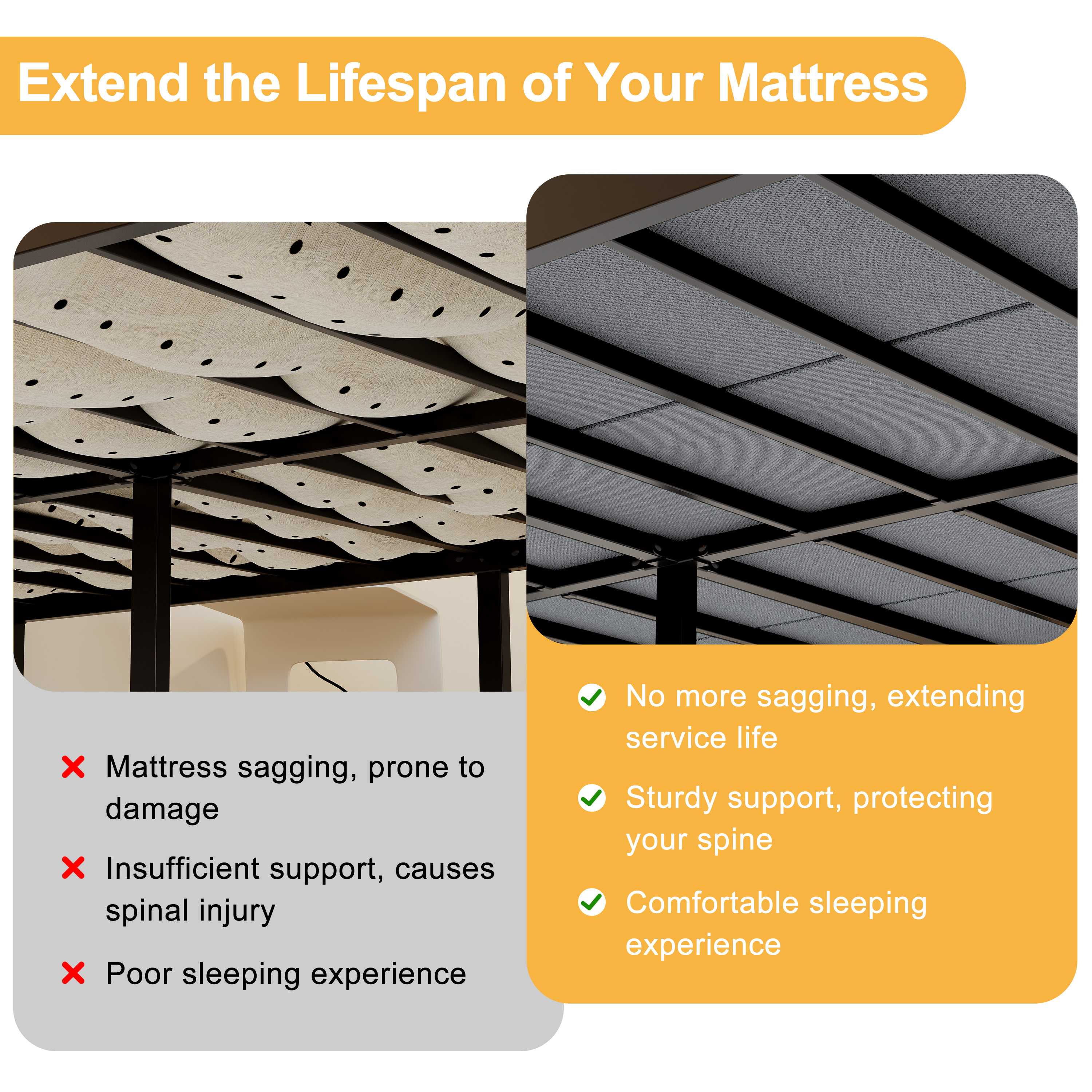 Roomdiary Gray Bunkie Board, Low Profile Mattress Support, No Sag, Easy Setup, Box Spring Replacement for Platform Bed.