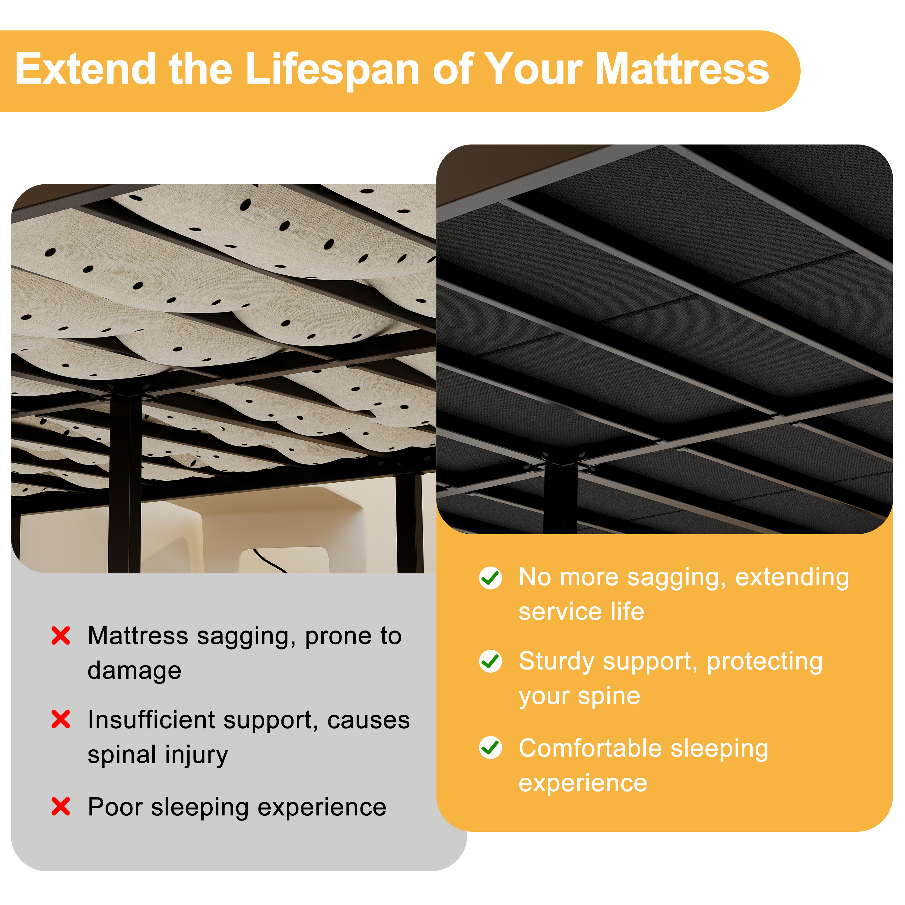 Roomdiary Bunkie Board Low Profile Mattress Support, No Sag, Easy Setup, Box Spring Replacement for Platform Bed.