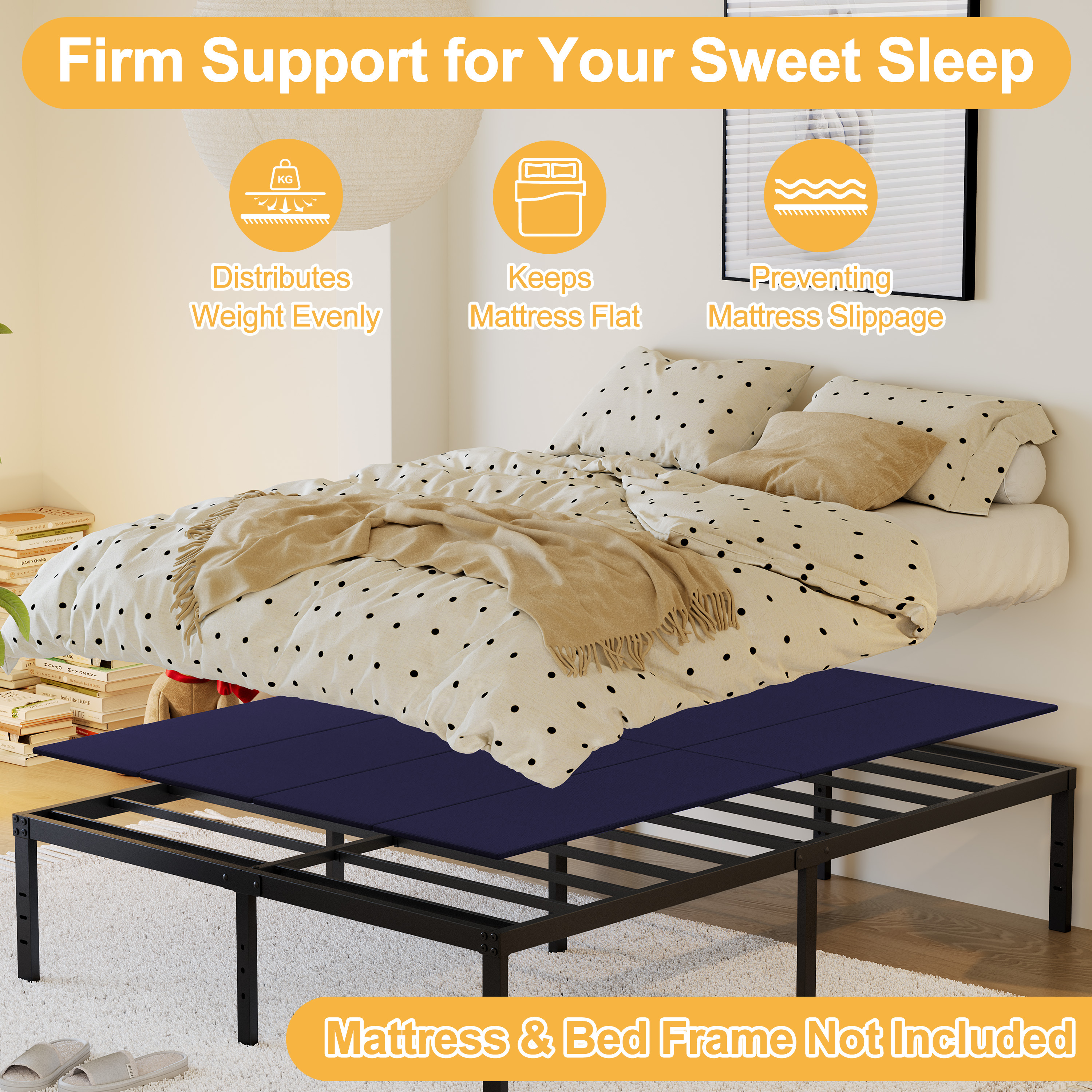 Roomdiary Blue Bunkie Board, Low Profile Mattress Support, No Sag, Easy Setup, Box Spring Replacement for Platform Bed