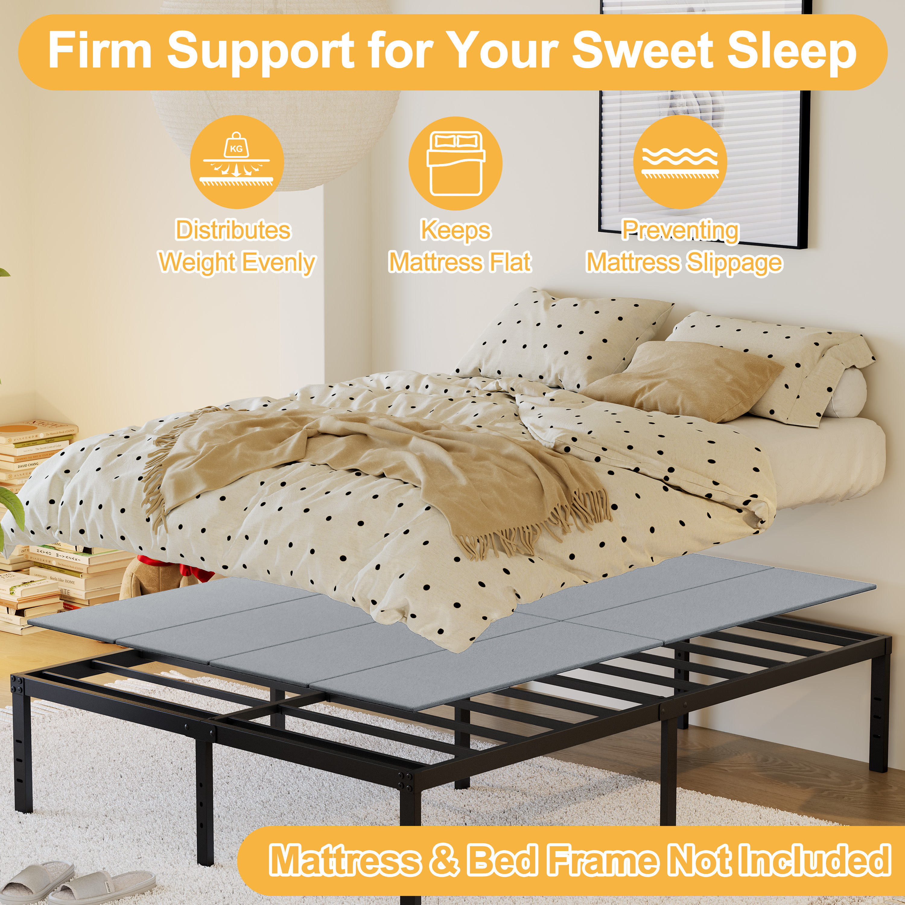 Roomdiary Gray Bunkie Board, Low Profile Mattress Support, No Sag, Easy Setup, Box Spring Replacement for Platform Bed.