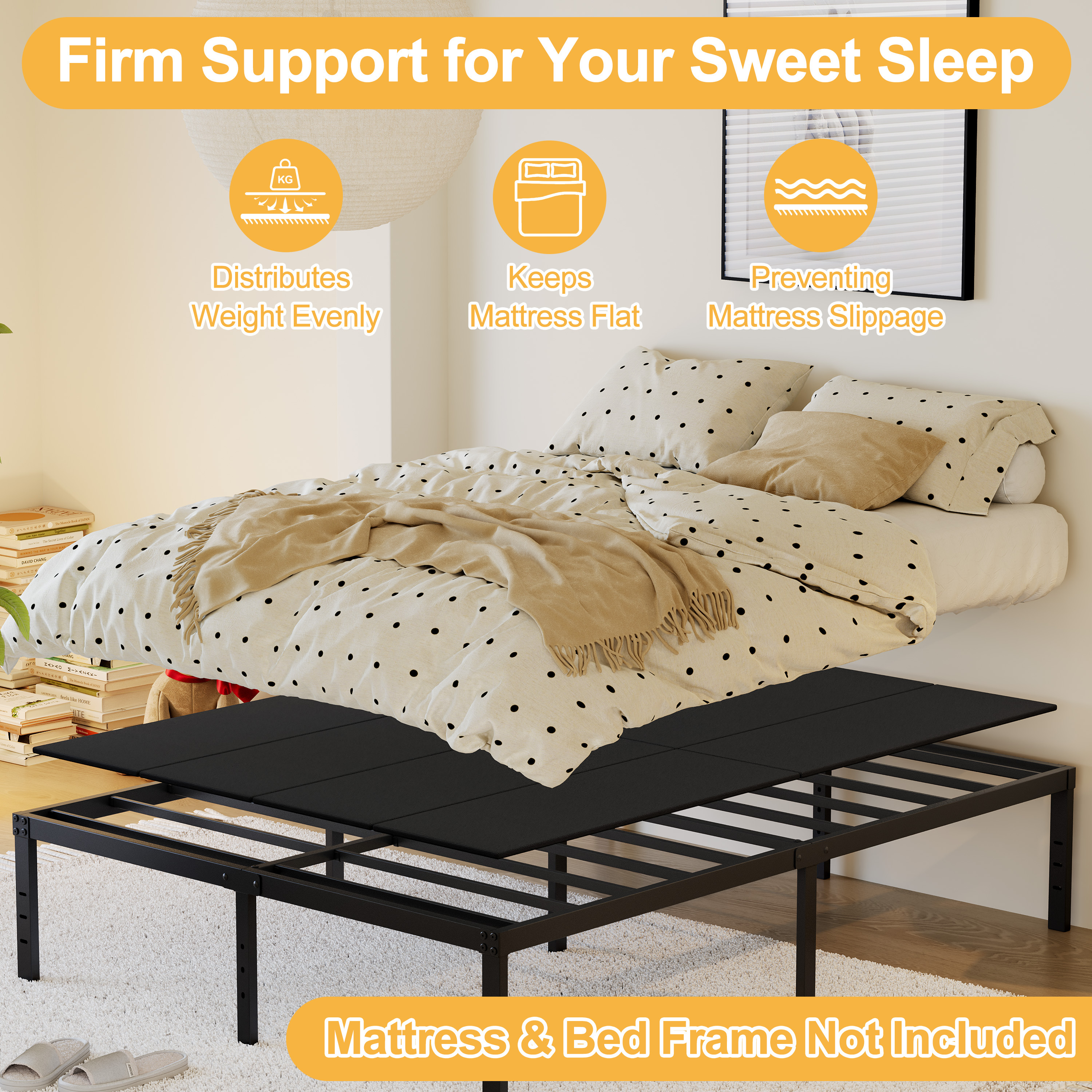 Roomdiary Bunkie Board Low Profile Mattress Support, No Sag, Easy Setup, Box Spring Replacement for Platform Bed.