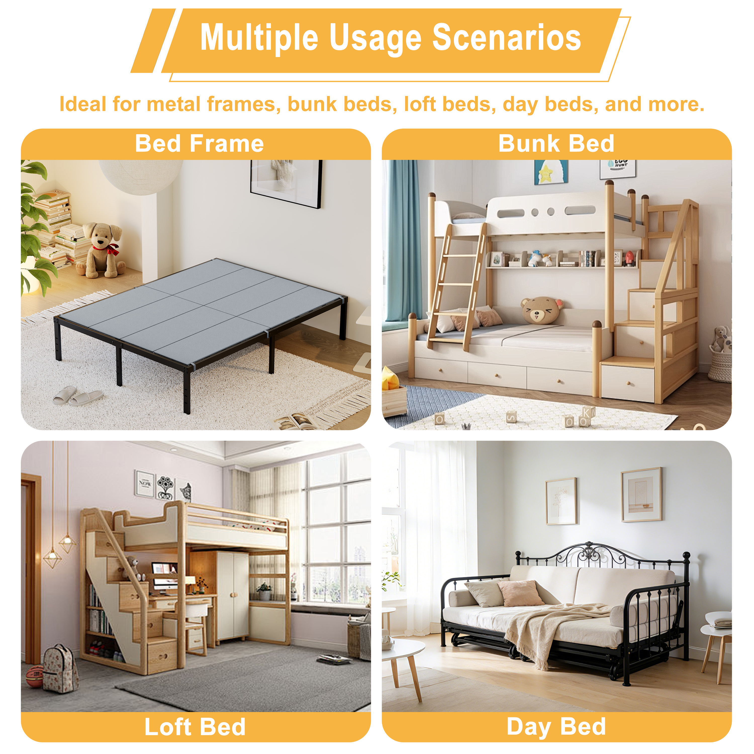 Roomdiary Gray Bunkie Board, Low Profile Mattress Support, No Sag, Easy Setup, Box Spring Replacement for Platform Bed.