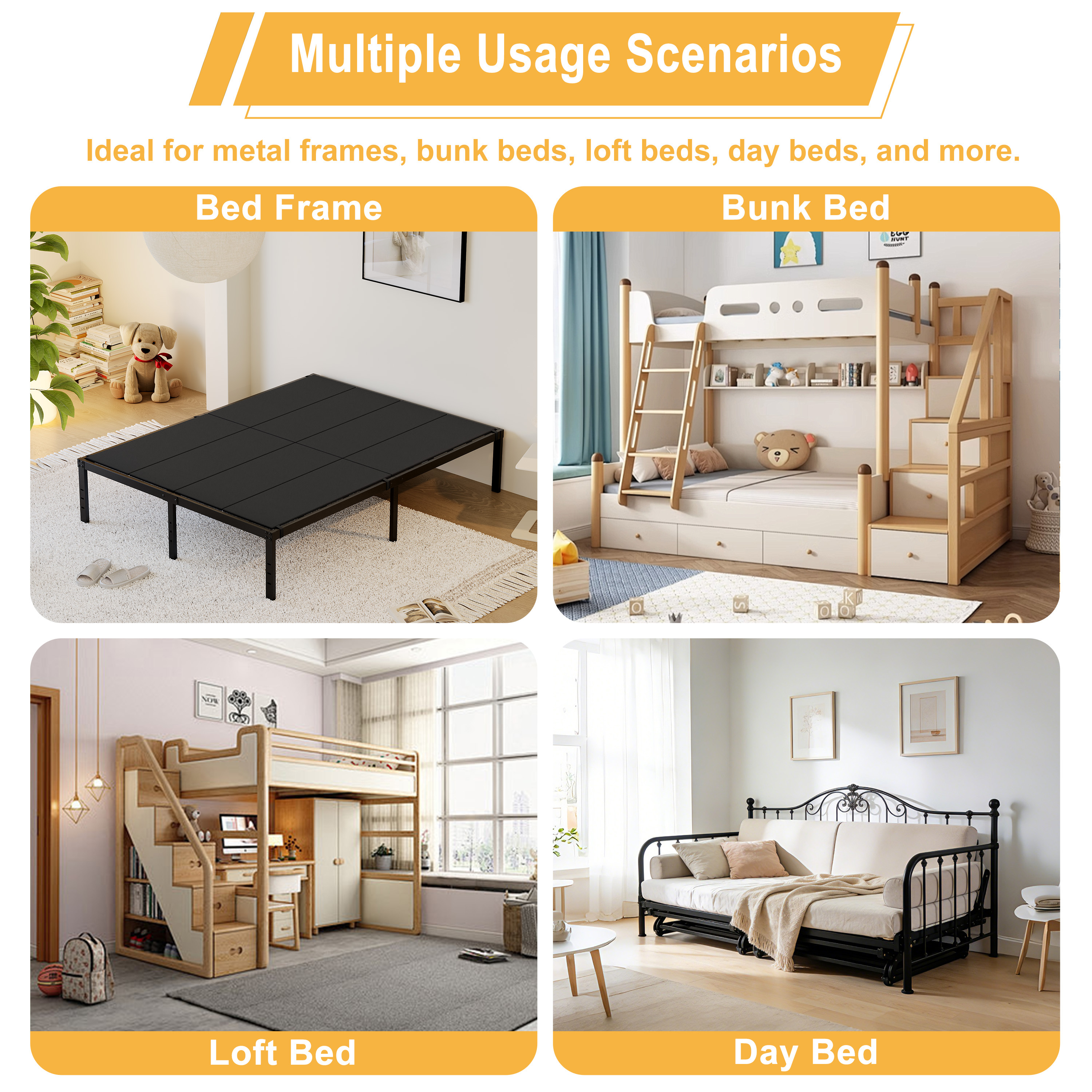 Roomdiary Bunkie Board Low Profile Mattress Support, No Sag, Easy Setup, Box Spring Replacement for Platform Bed.