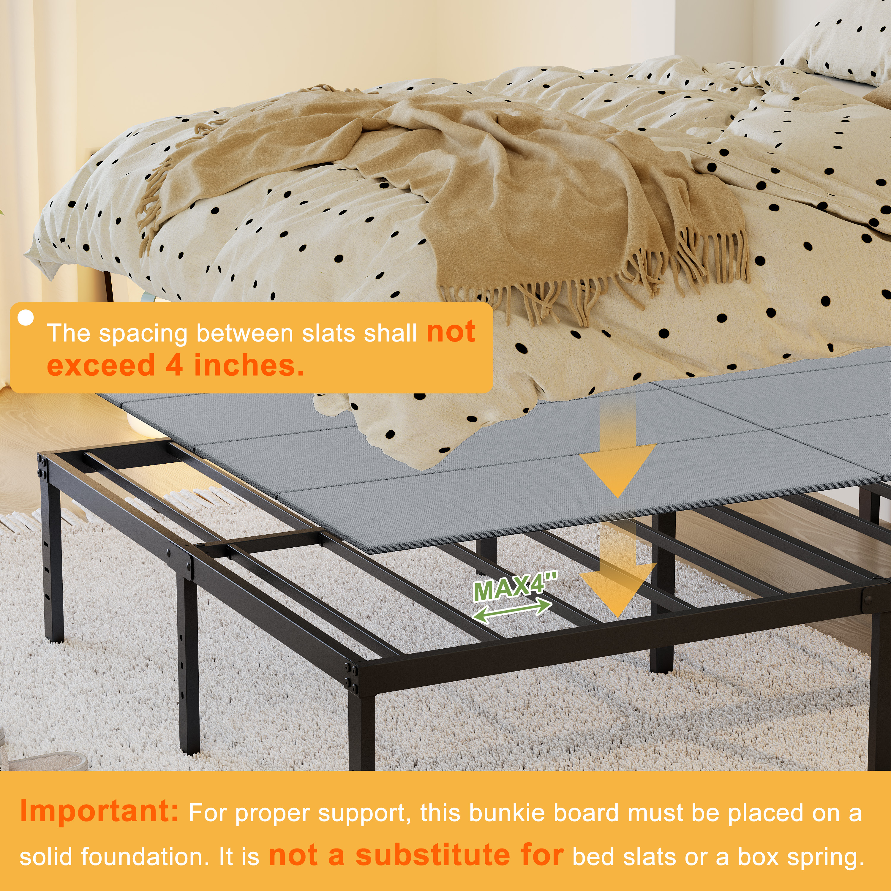 Roomdiary Gray Bunkie Board, Low Profile Mattress Support, No Sag, Easy Setup, Box Spring Replacement for Platform Bed.