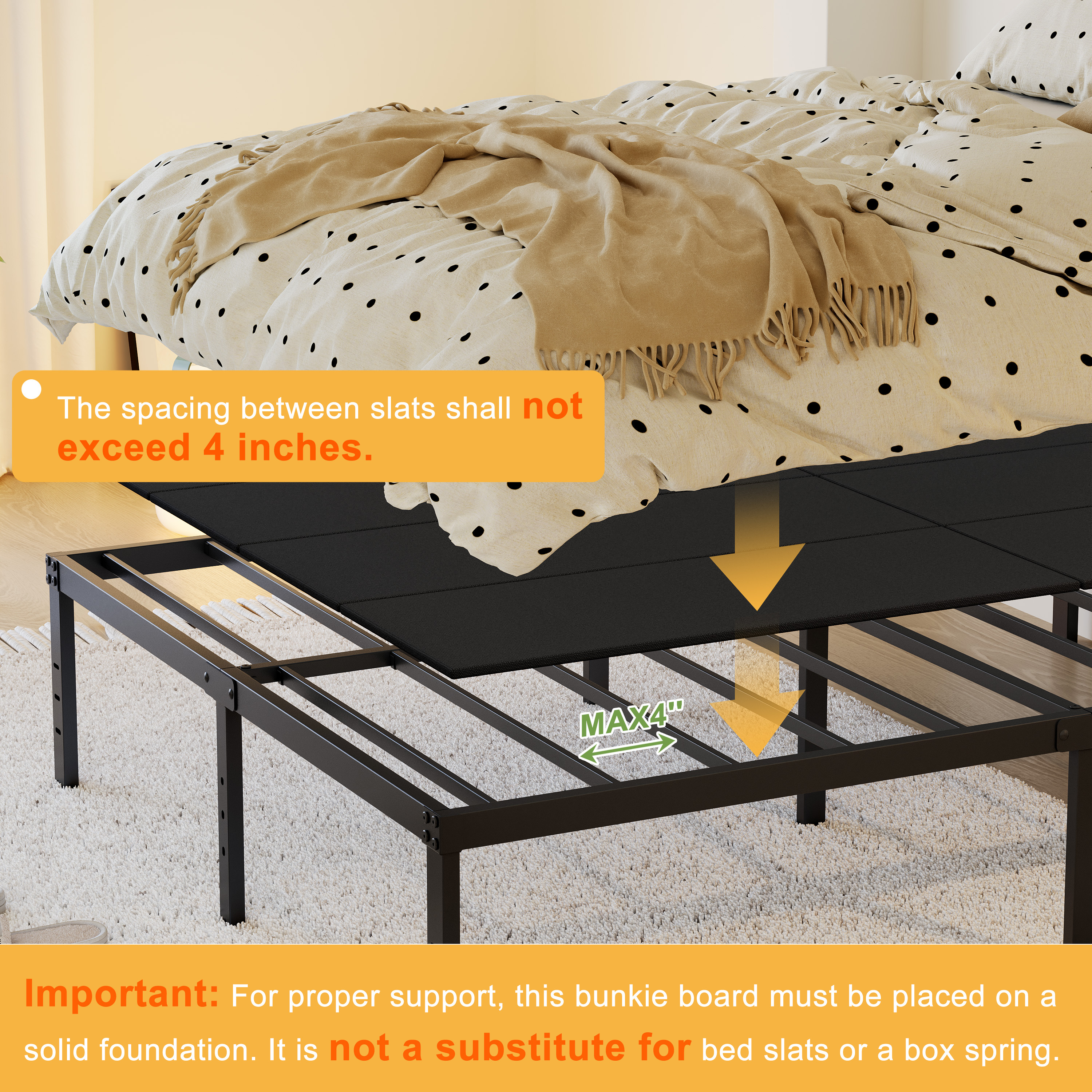 Roomdiary Bunkie Board Low Profile Mattress Support, No Sag, Easy Setup, Box Spring Replacement for Platform Bed.