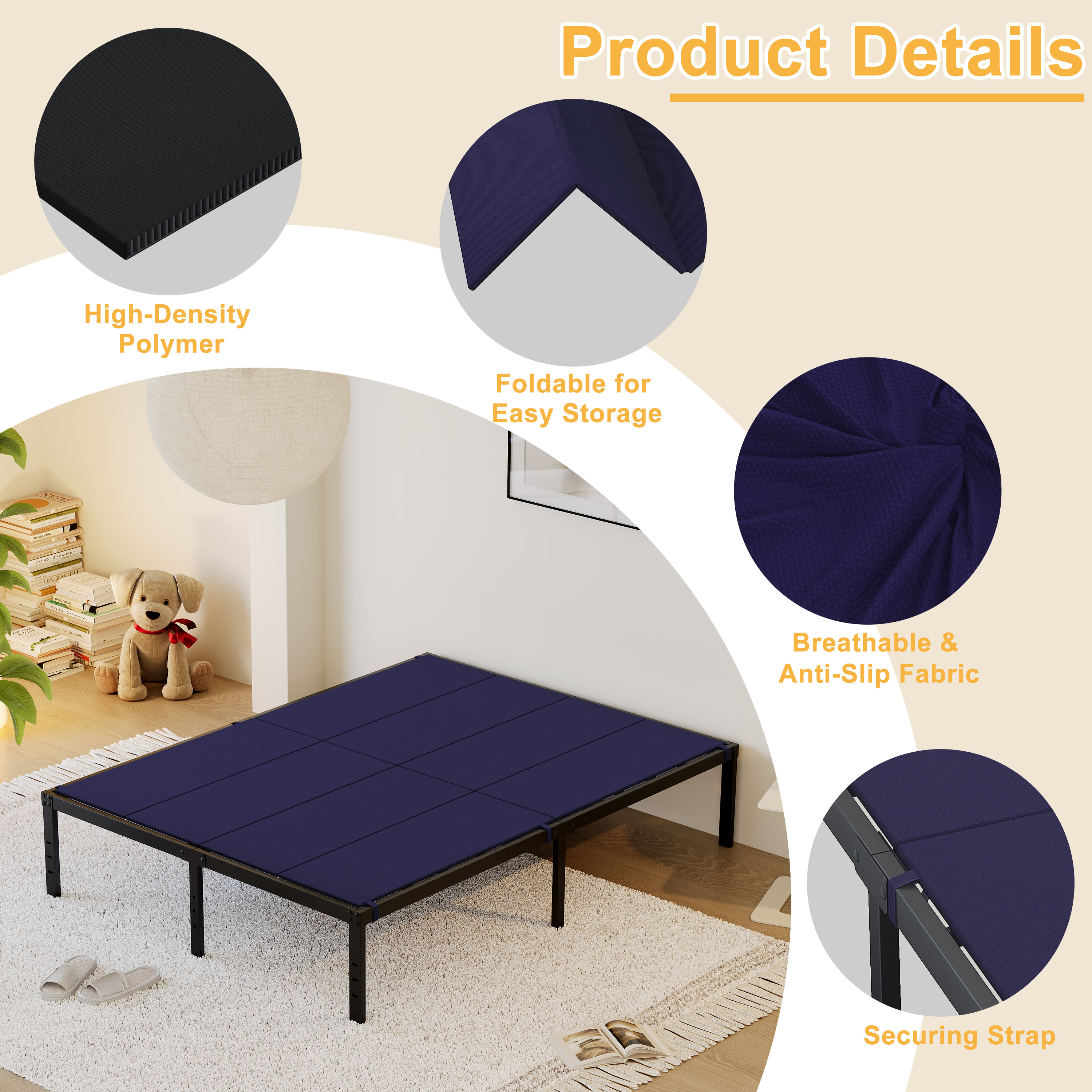 Roomdiary Blue Bunkie Board, Low Profile Mattress Support, No Sag, Easy Setup, Box Spring Replacement for Platform Bed