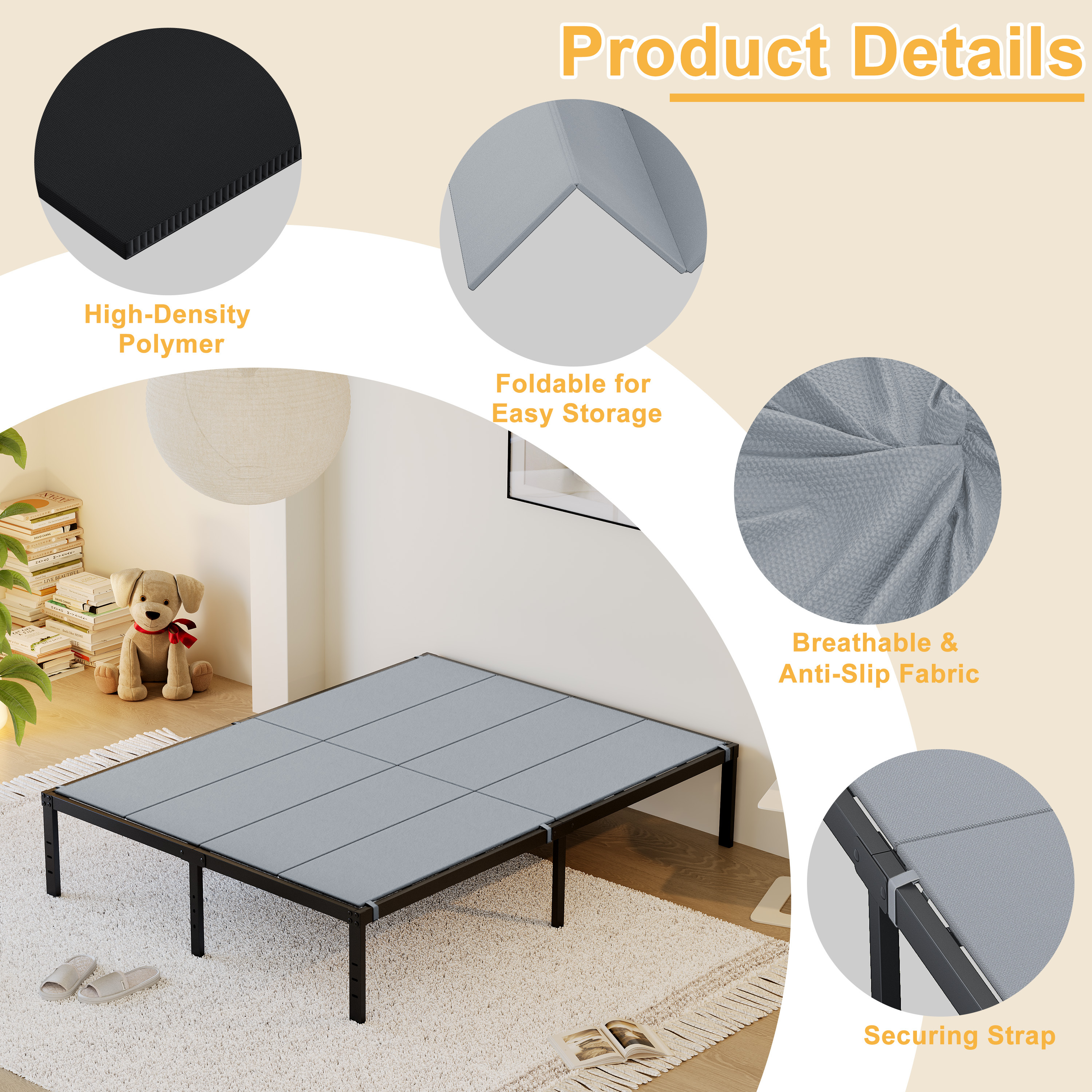Roomdiary Gray Bunkie Board, Low Profile Mattress Support, No Sag, Easy Setup, Box Spring Replacement for Platform Bed.