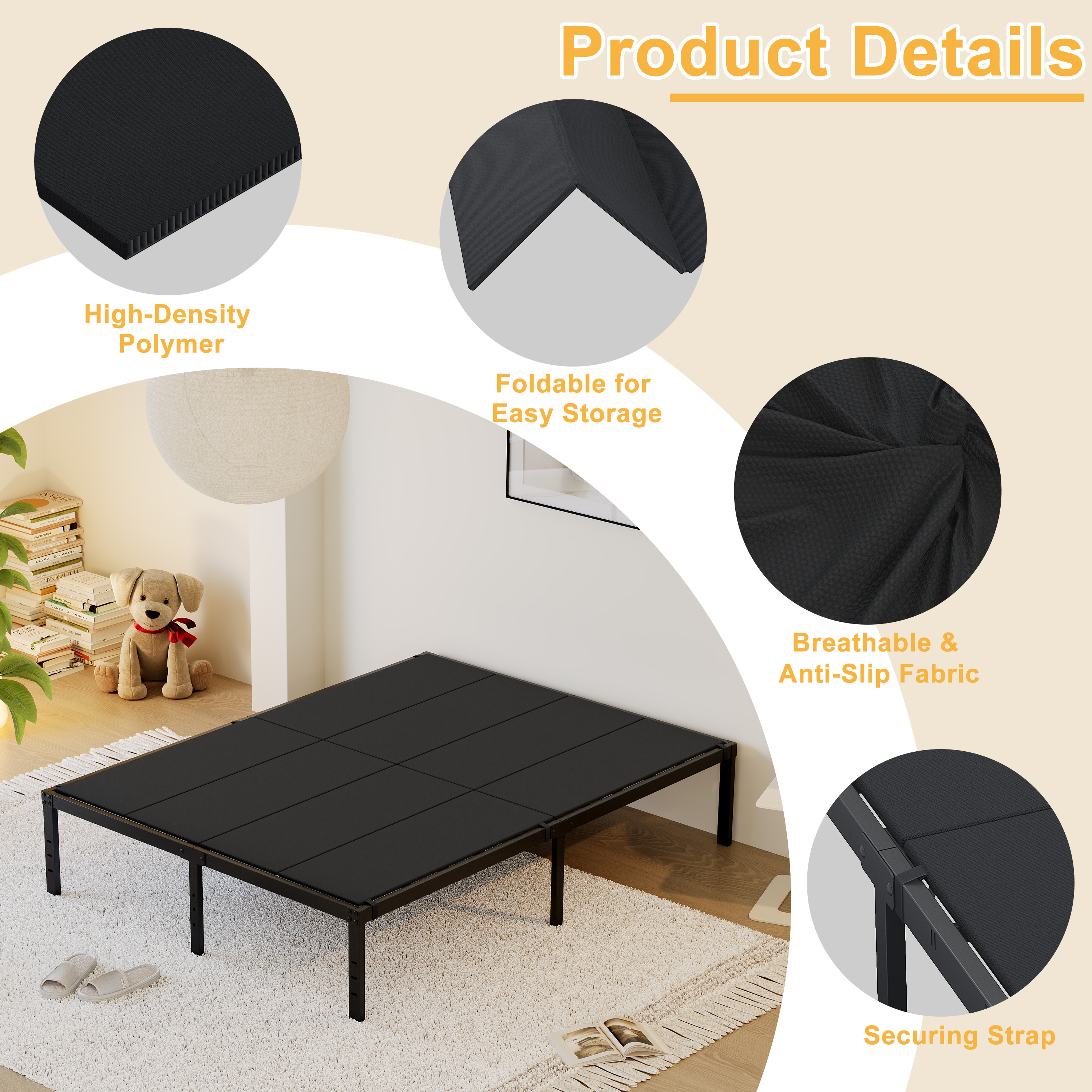 Roomdiary Bunkie Board Low Profile Mattress Support, No Sag, Easy Setup, Box Spring Replacement for Platform Bed.