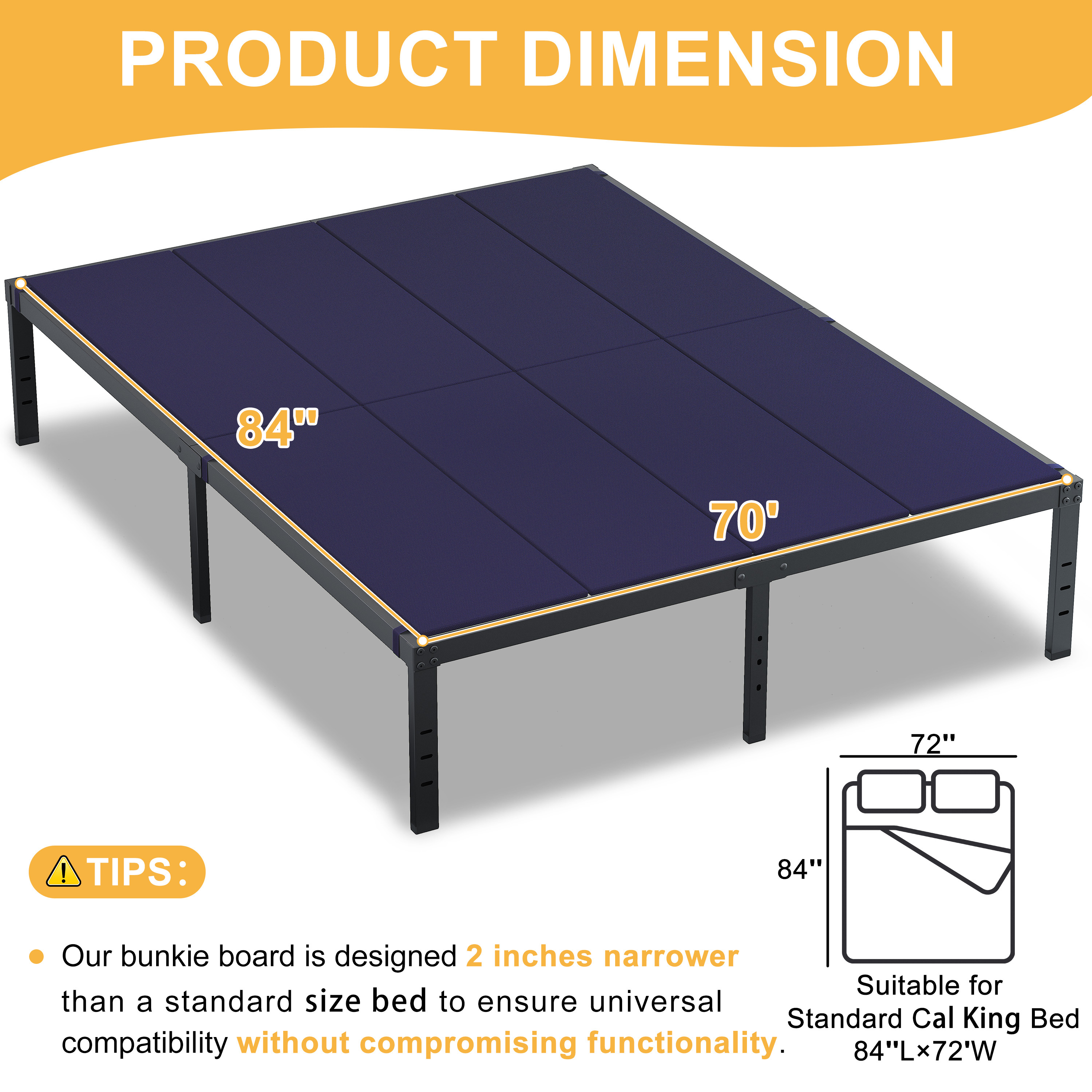 Roomdiary Blue Bunkie Board, Low Profile Mattress Support, No Sag, Easy Setup, Box Spring Replacement for Platform Bed