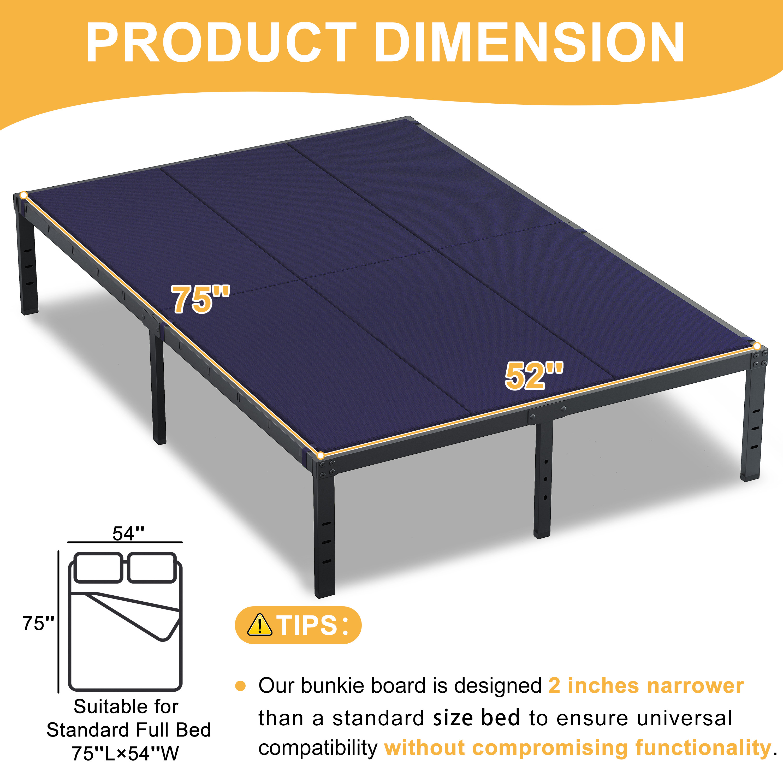 Roomdiary Blue Bunkie Board, Low Profile Mattress Support, No Sag, Easy Setup, Box Spring Replacement for Platform Bed