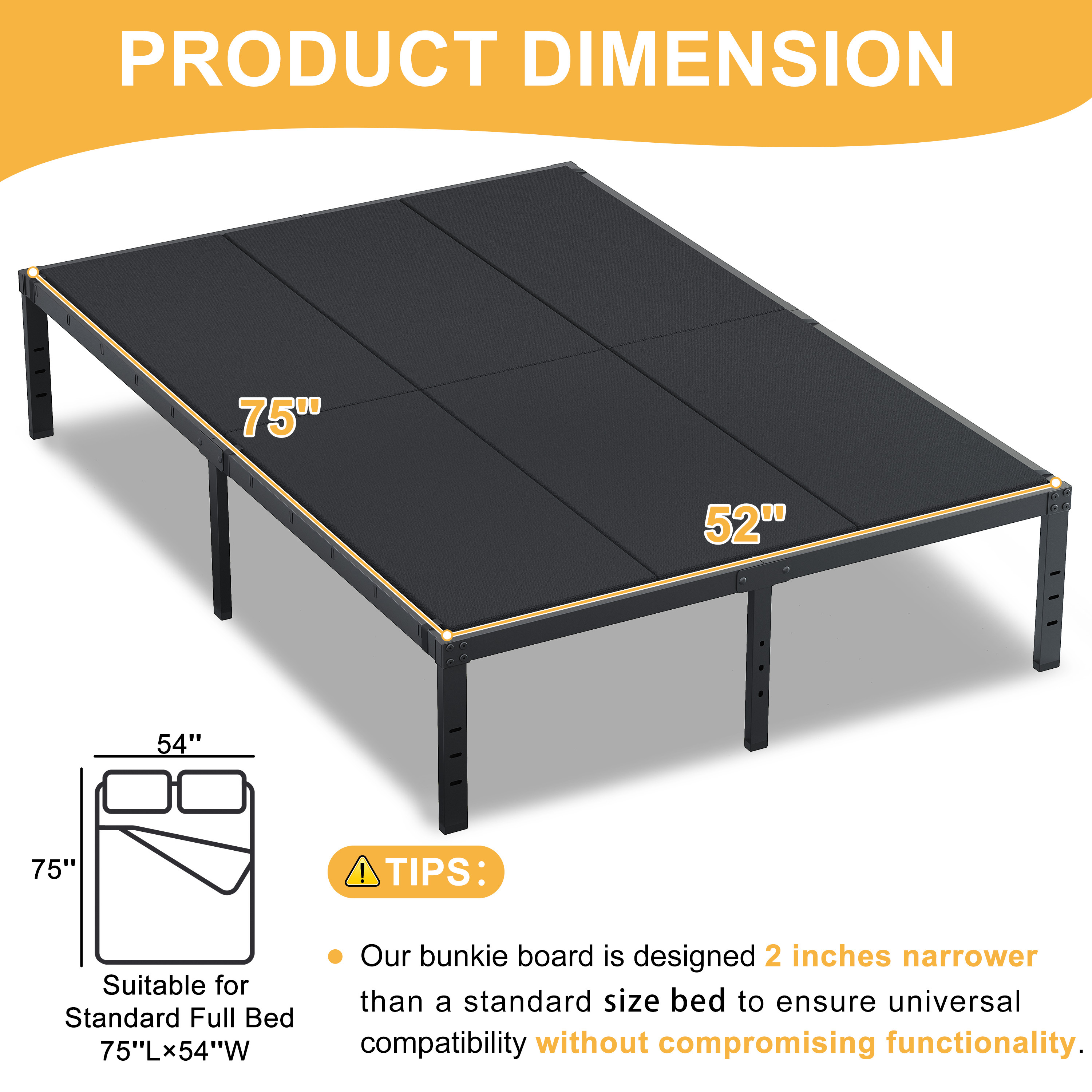Roomdiary Bunkie Board Low Profile Mattress Support, No Sag, Easy Setup, Box Spring Replacement for Platform Bed.