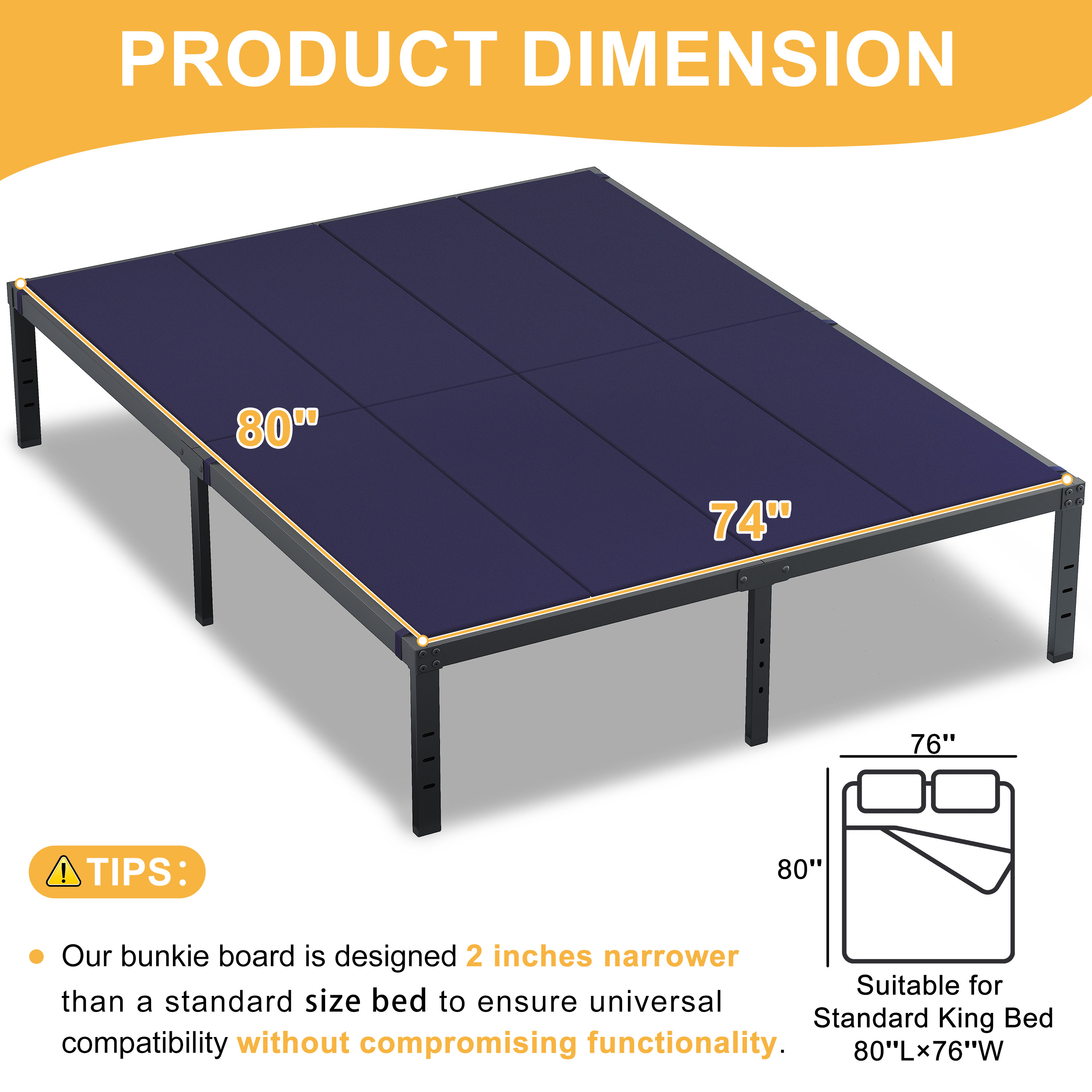 Roomdiary Blue Bunkie Board, Low Profile Mattress Support, No Sag, Easy Setup, Box Spring Replacement for Platform Bed