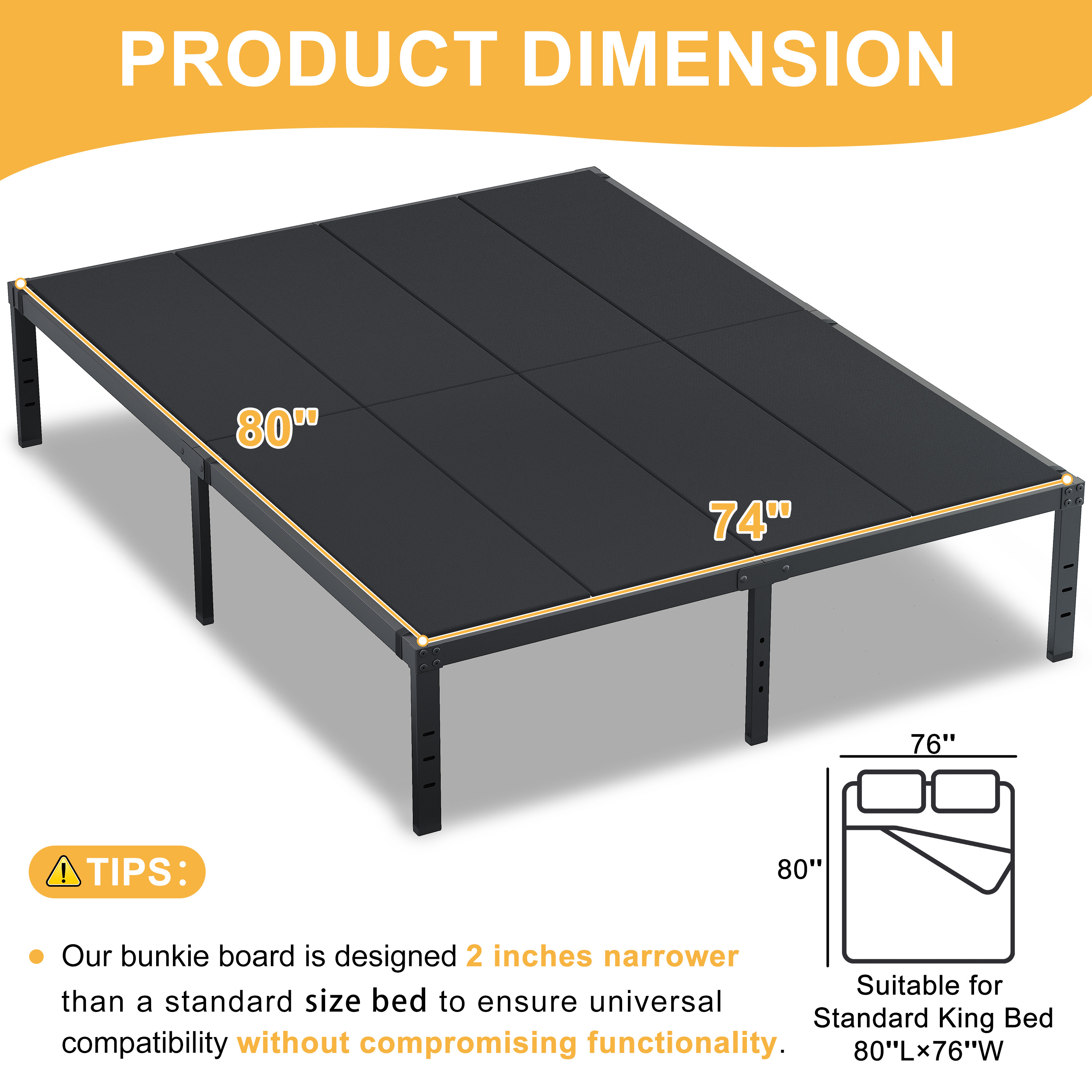 Roomdiary Bunkie Board Low Profile Mattress Support, No Sag, Easy Setup, Box Spring Replacement for Platform Bed.