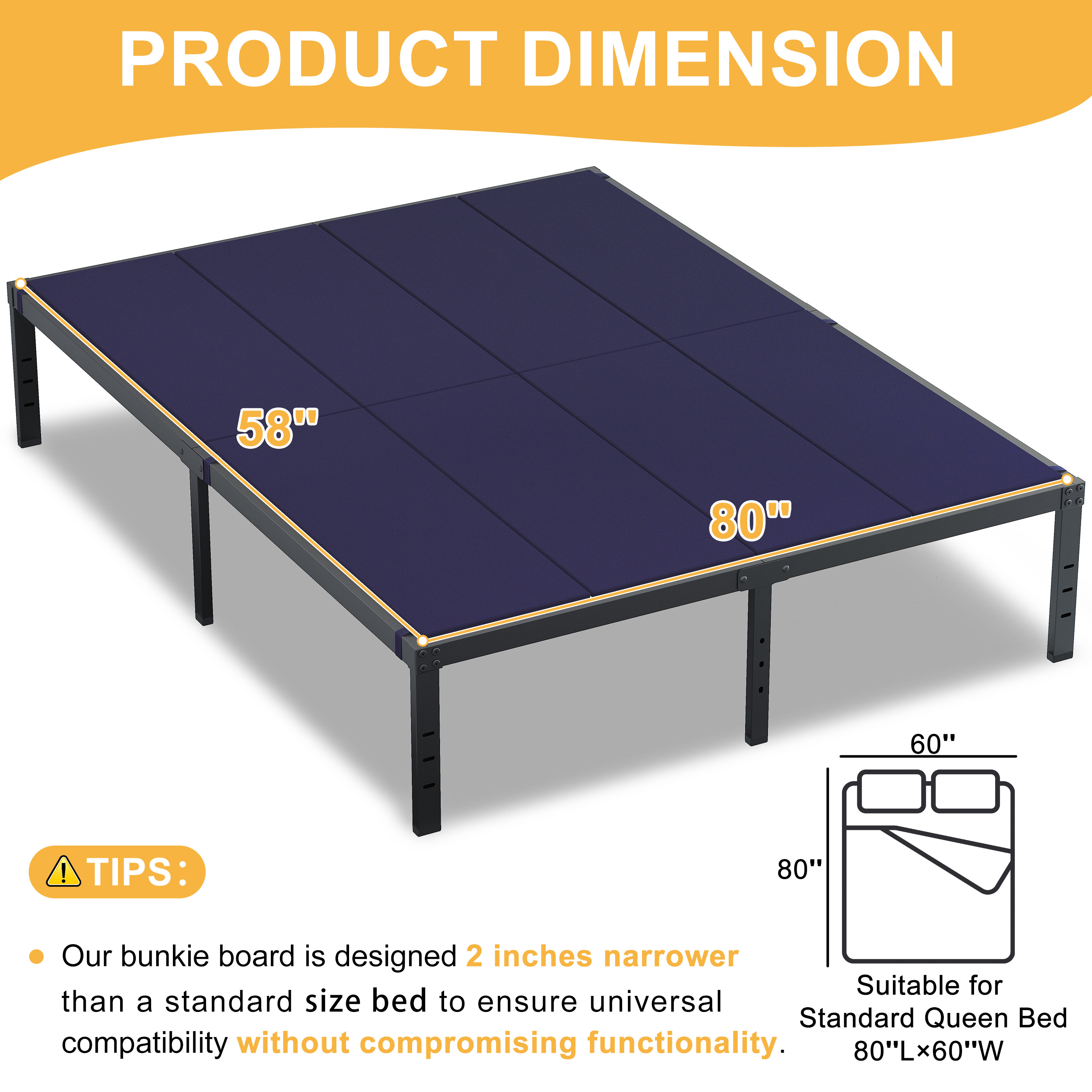 Roomdiary Blue Bunkie Board, Low Profile Mattress Support, No Sag, Easy Setup, Box Spring Replacement for Platform Bed