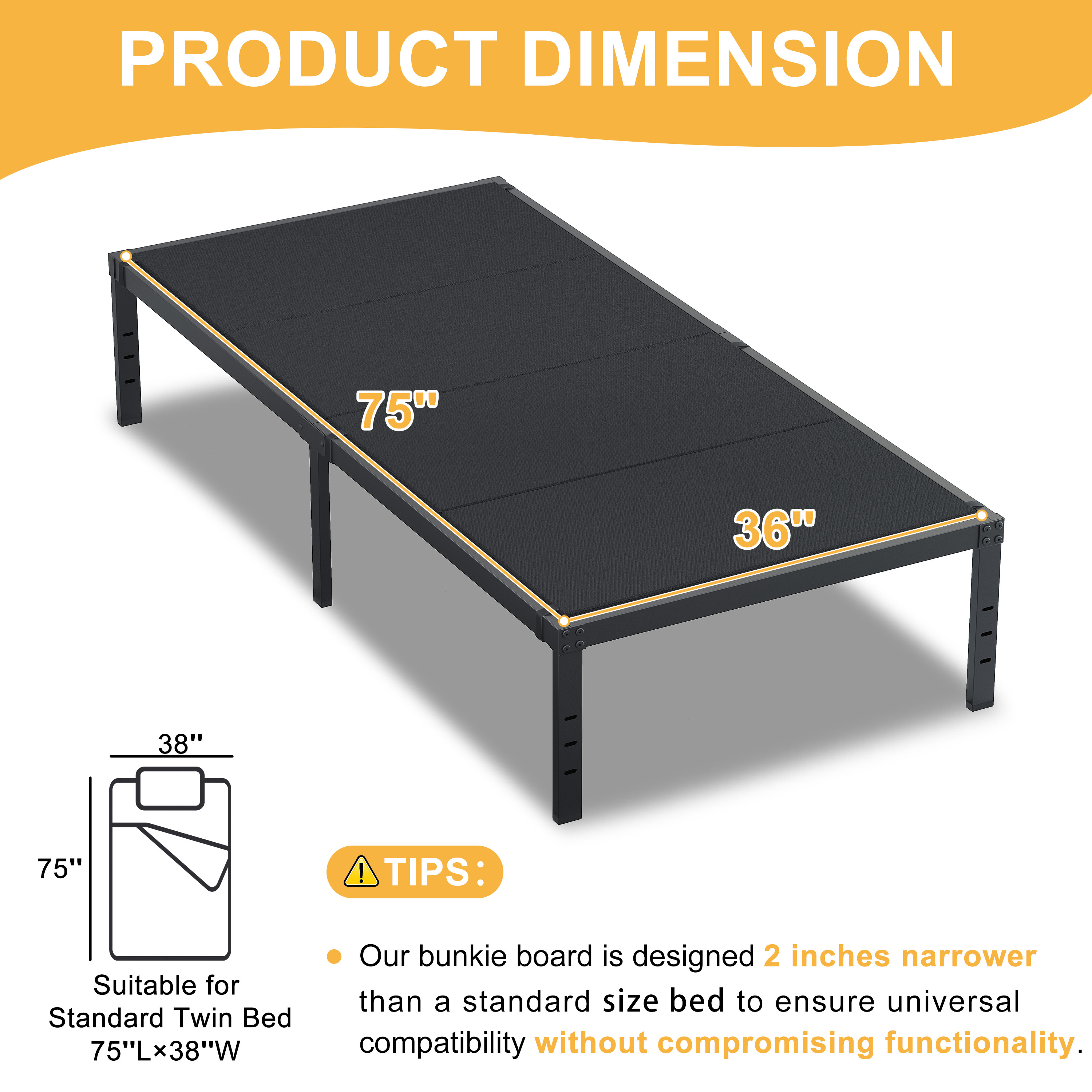 Roomdiary Bunkie Board Low Profile Mattress Support, No Sag, Easy Setup, Box Spring Replacement for Platform Bed.