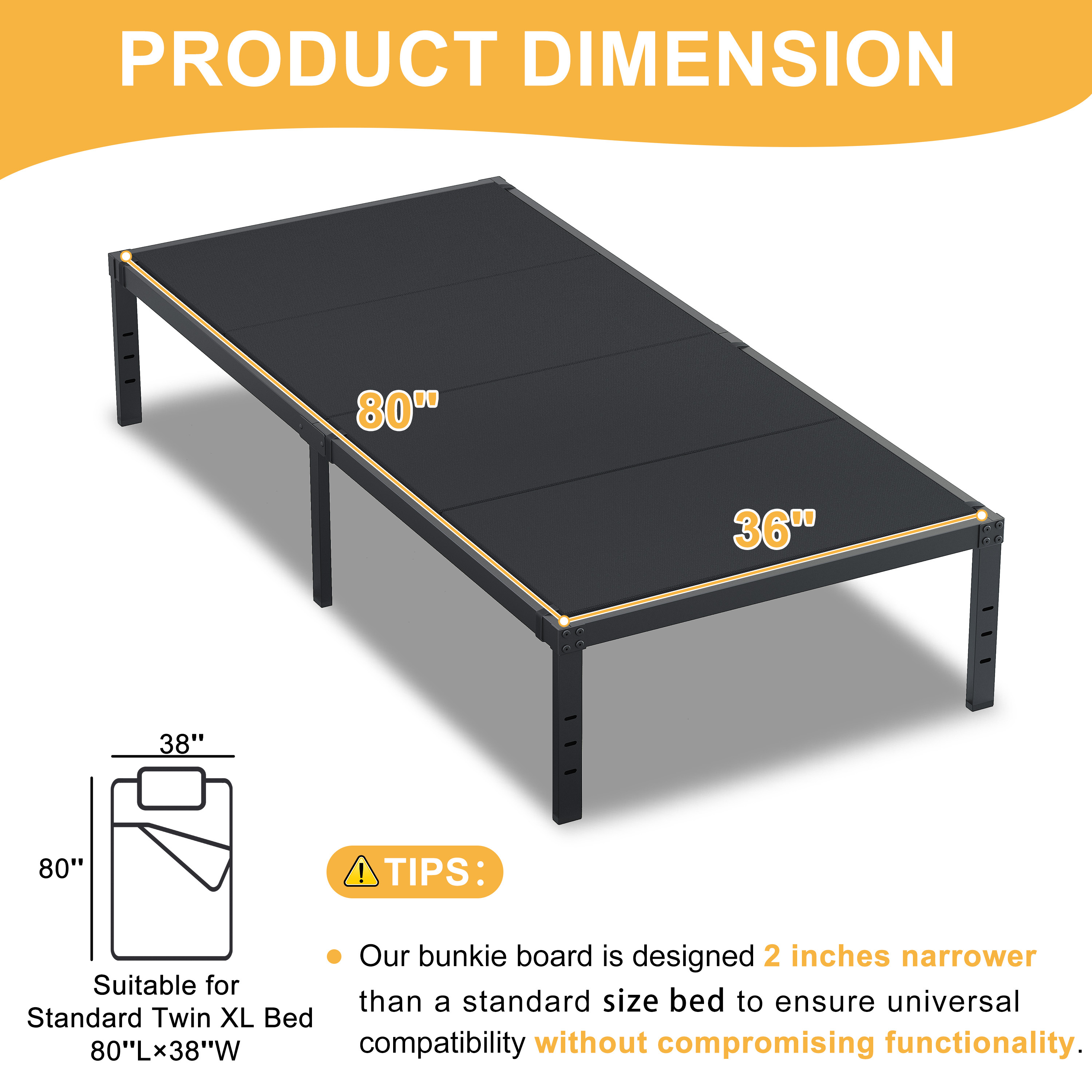 Roomdiary Bunkie Board Low Profile Mattress Support, No Sag, Easy Setup, Box Spring Replacement for Platform Bed.